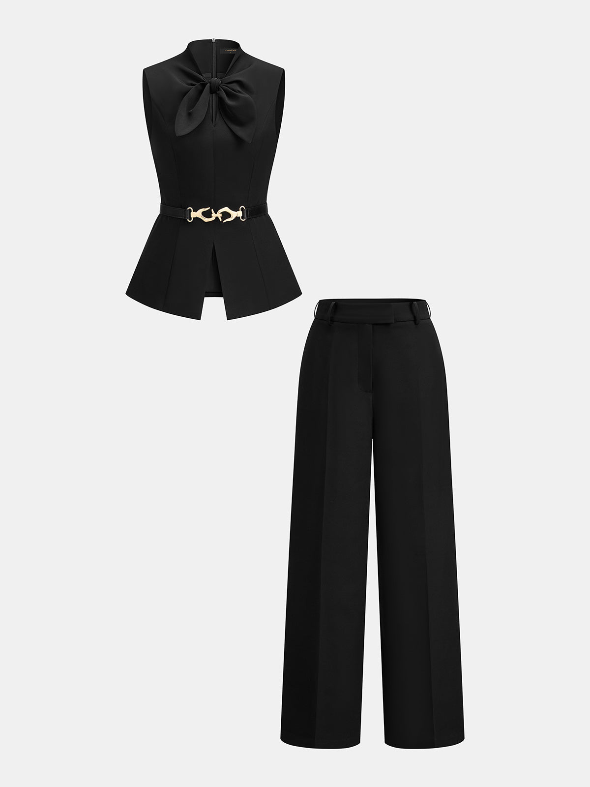 Bow Sleeveless Top & Wide Leg Pants Set - Trendy Women's Casual Outfit