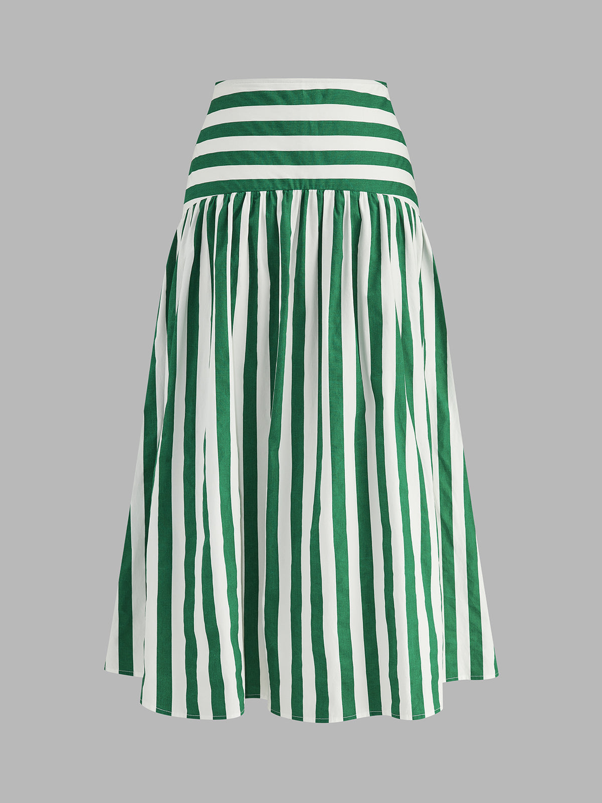 Striped Cotton Two Piece Midi Skirt Set with Tie Waist Detail