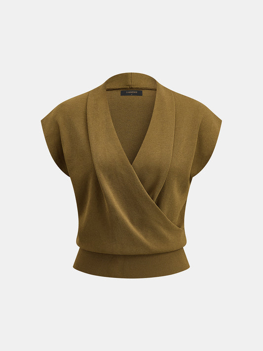 Wrap V Neck Sleeveless Knit Top Women Summer Casual Wear