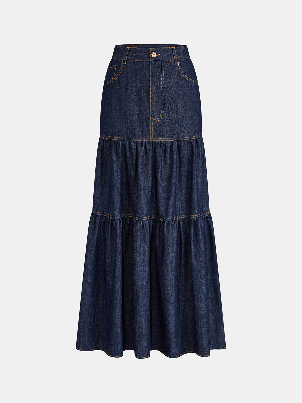 Layered Flowy Denim Maxi Skirt for Women Casual Style