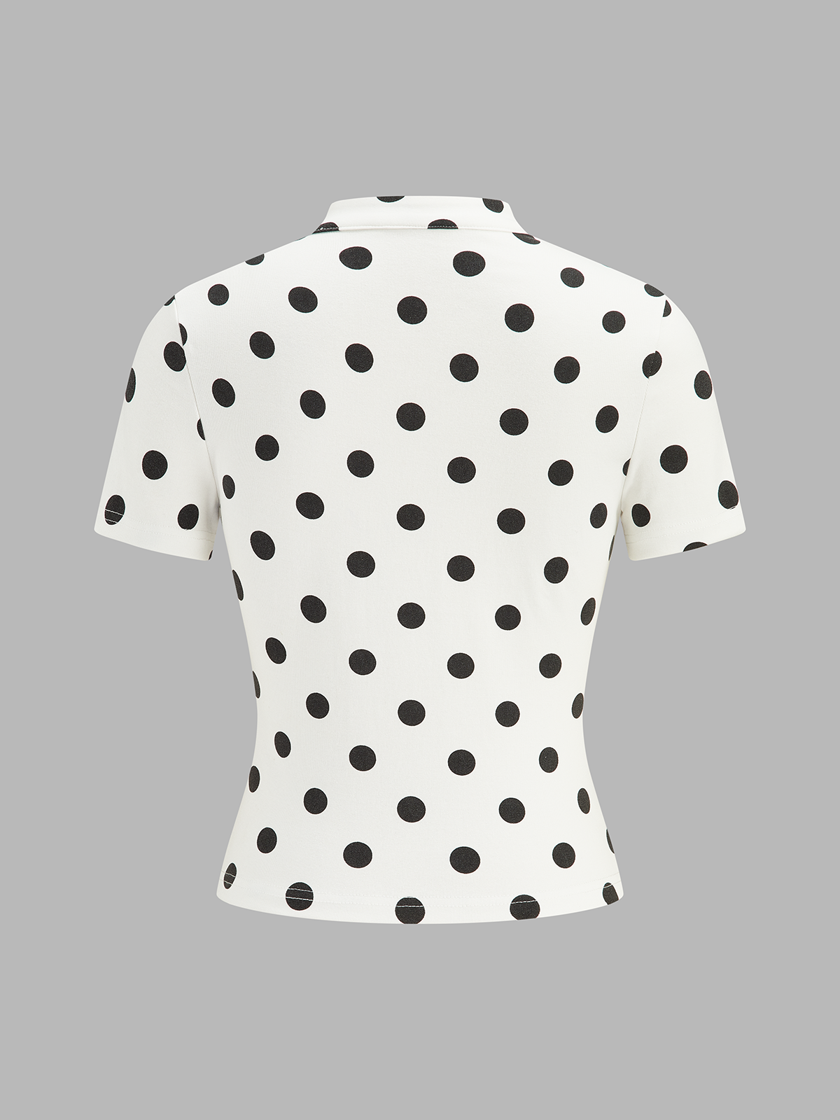 Polka Dot Mandarin Collar Short Sleeve Blouse Casual Lightweight Top