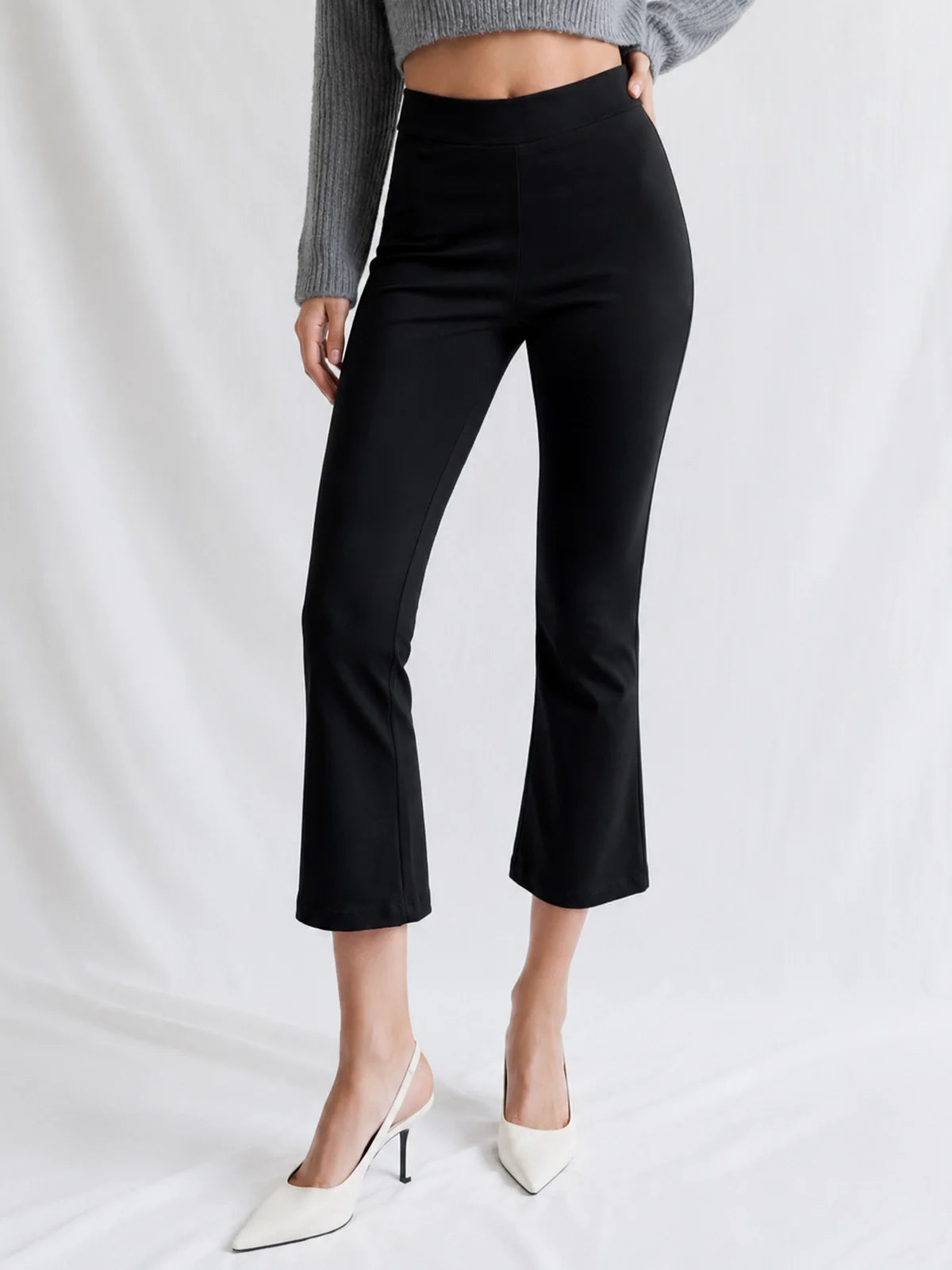 Stretchy Mid Waist Flared Capri Pants for Women Casual Wear