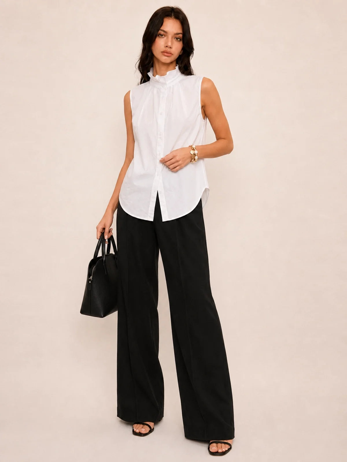 Ruffle Collar Sleeveless Button Blouse Women's Elegant Top