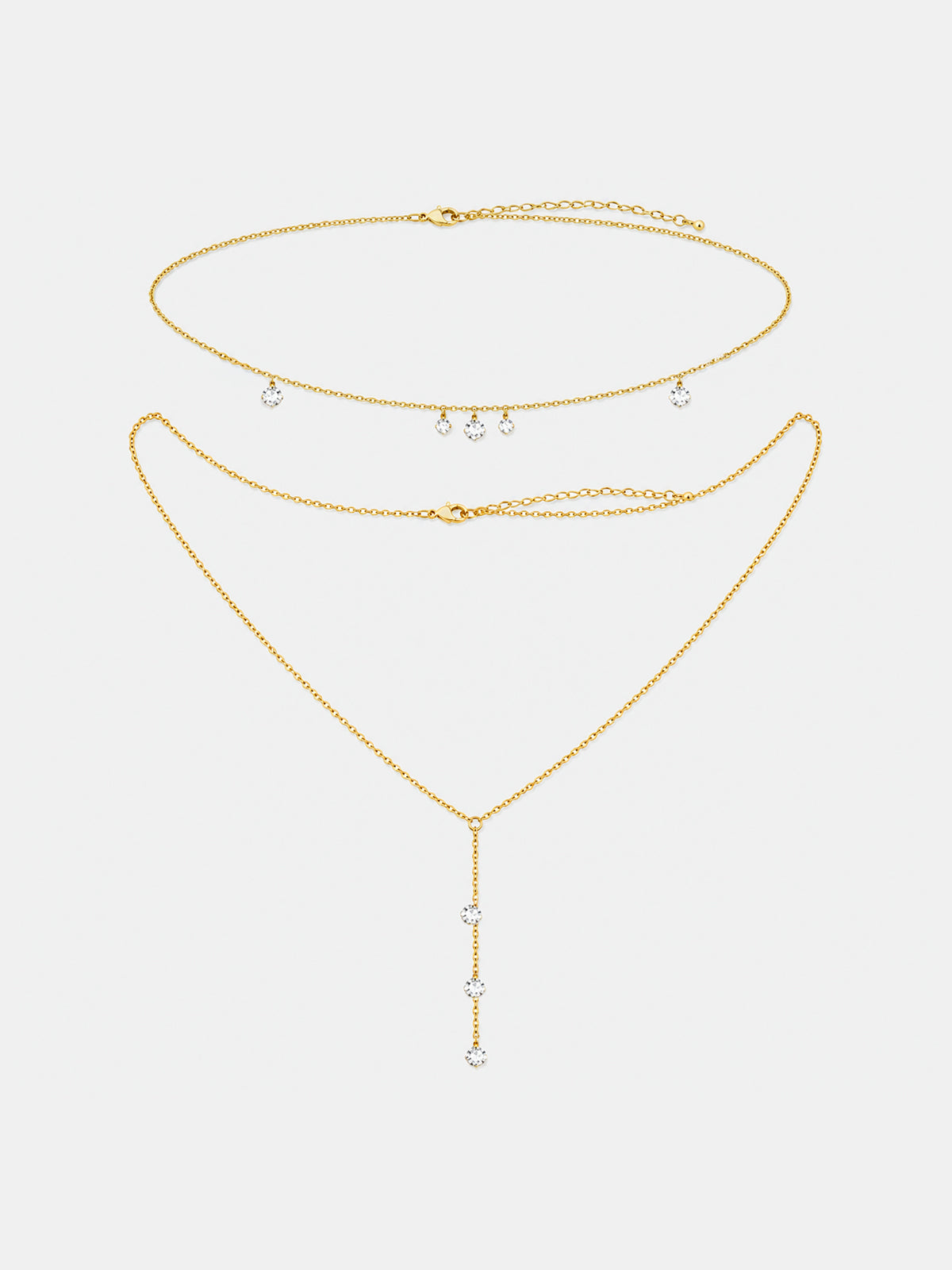 Double Layer Dainty Crystal Y Drop Necklace, Elegant Adjustable Lariat Style