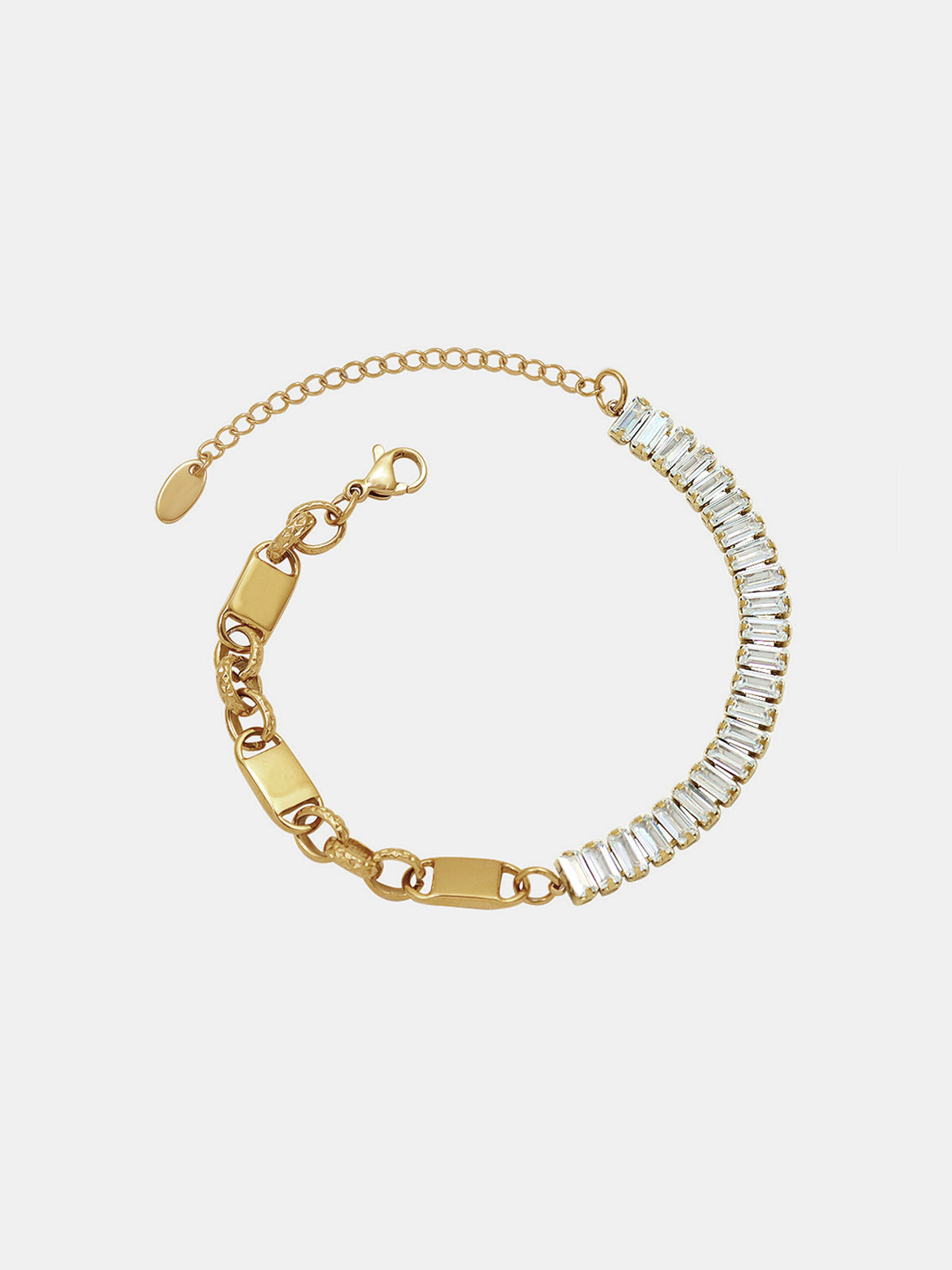 Baguette Zircon Mixed Chain Bracelet for Women Stylish Trendy Accessory