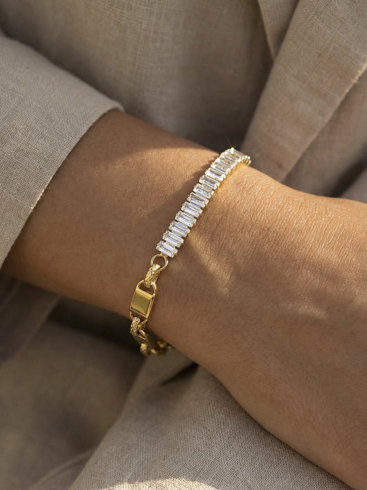 Baguette Zircon Mixed Chain Bracelet for Women Stylish Trendy Accessory