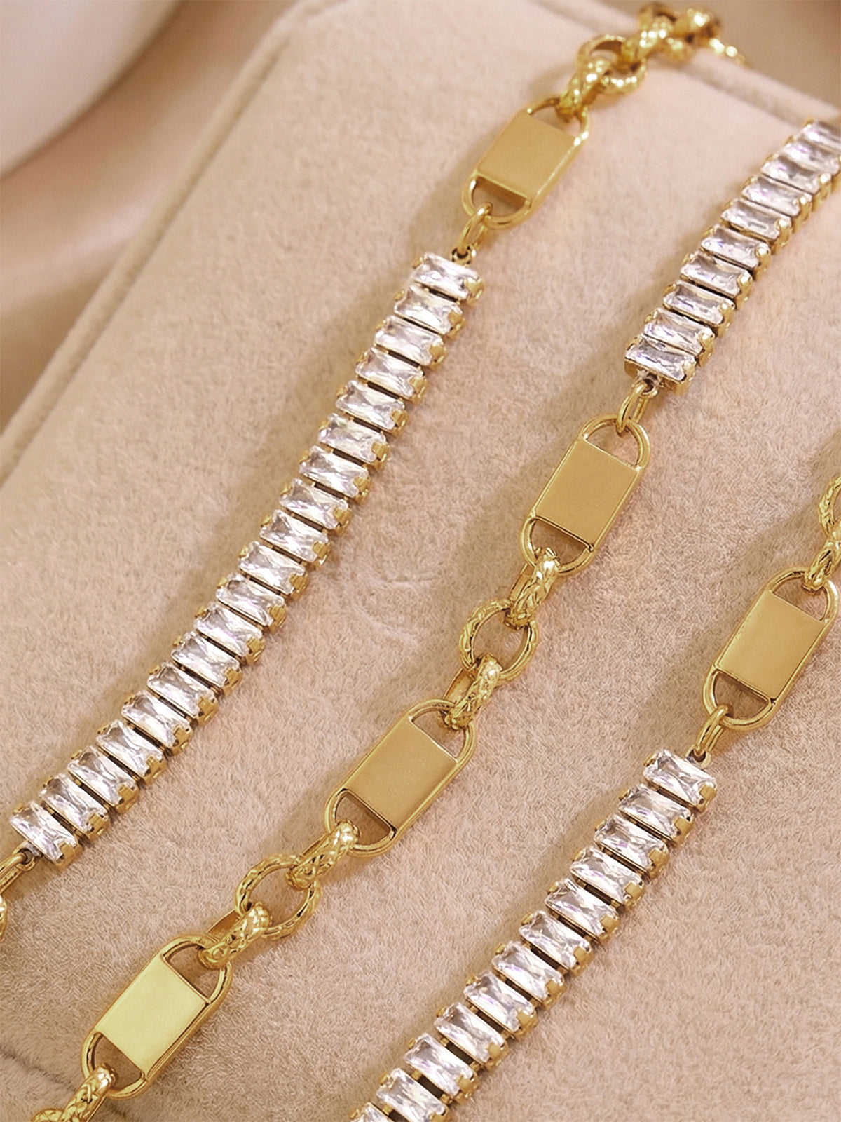 Baguette Zircon Mixed Chain Bracelet for Women Stylish Trendy Accessory