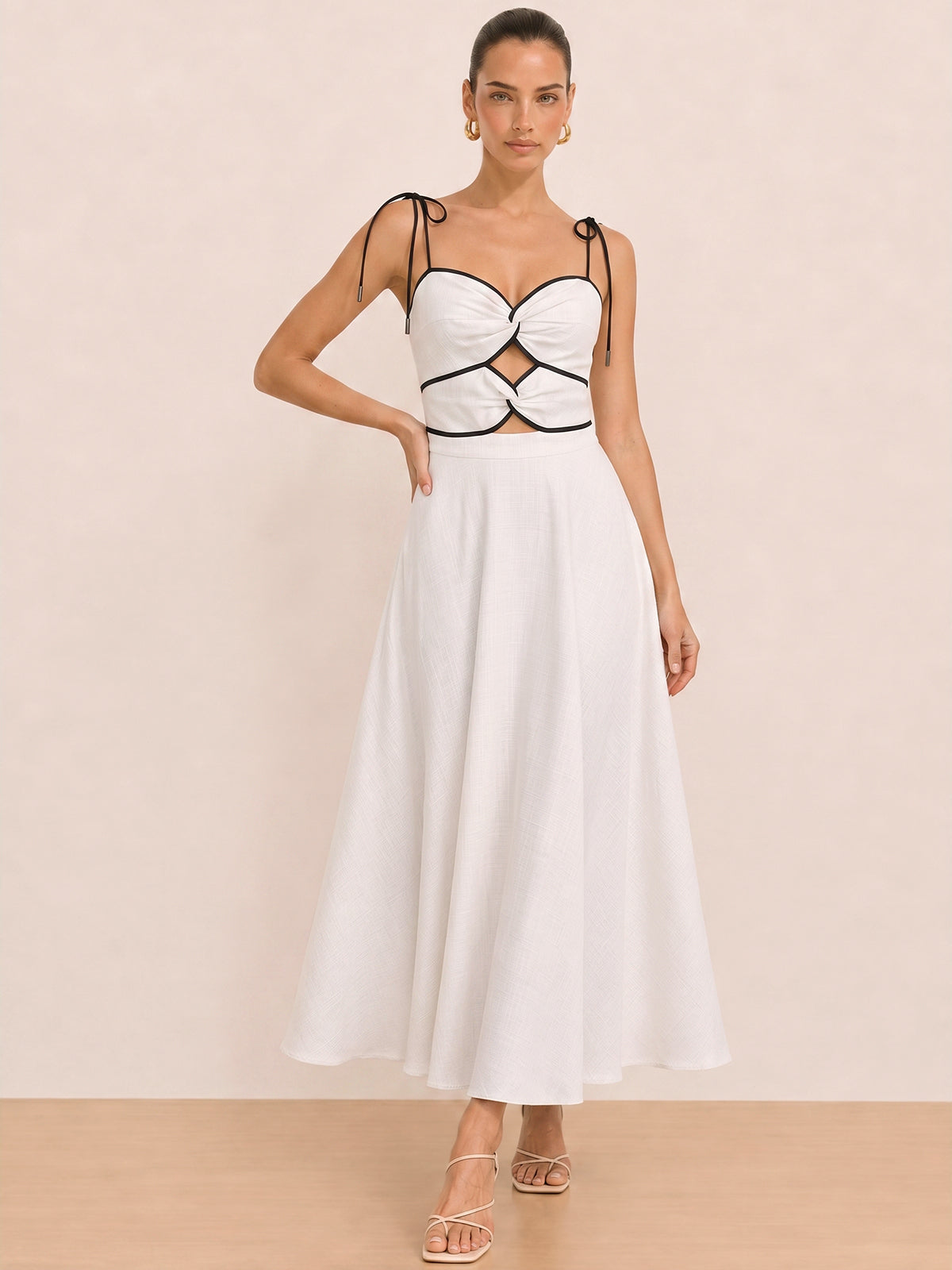 Cutout Tie Strap Maxi Dress with Side Slit Detail