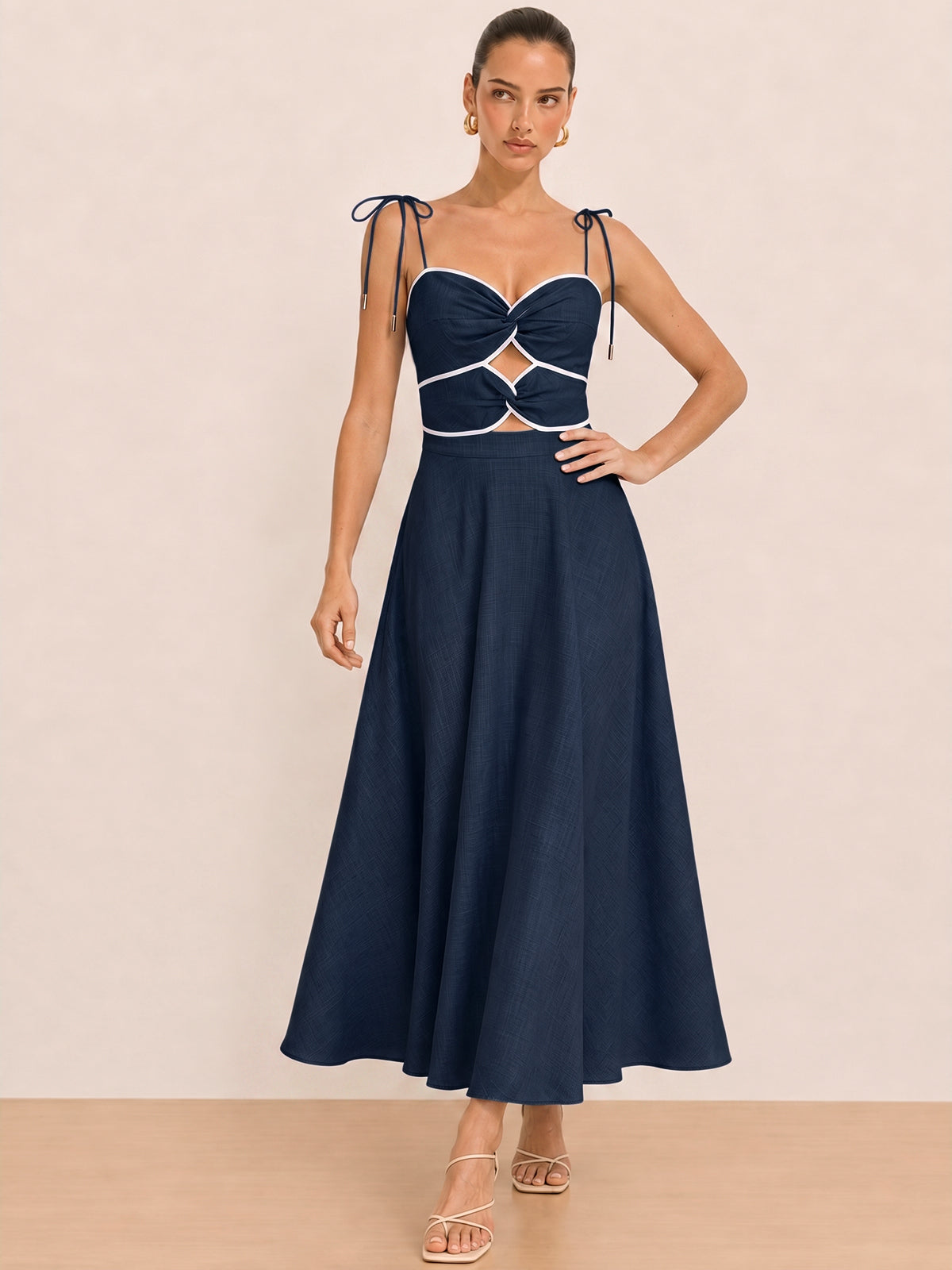 Cutout Tie Strap Maxi Dress with Side Slit Detail