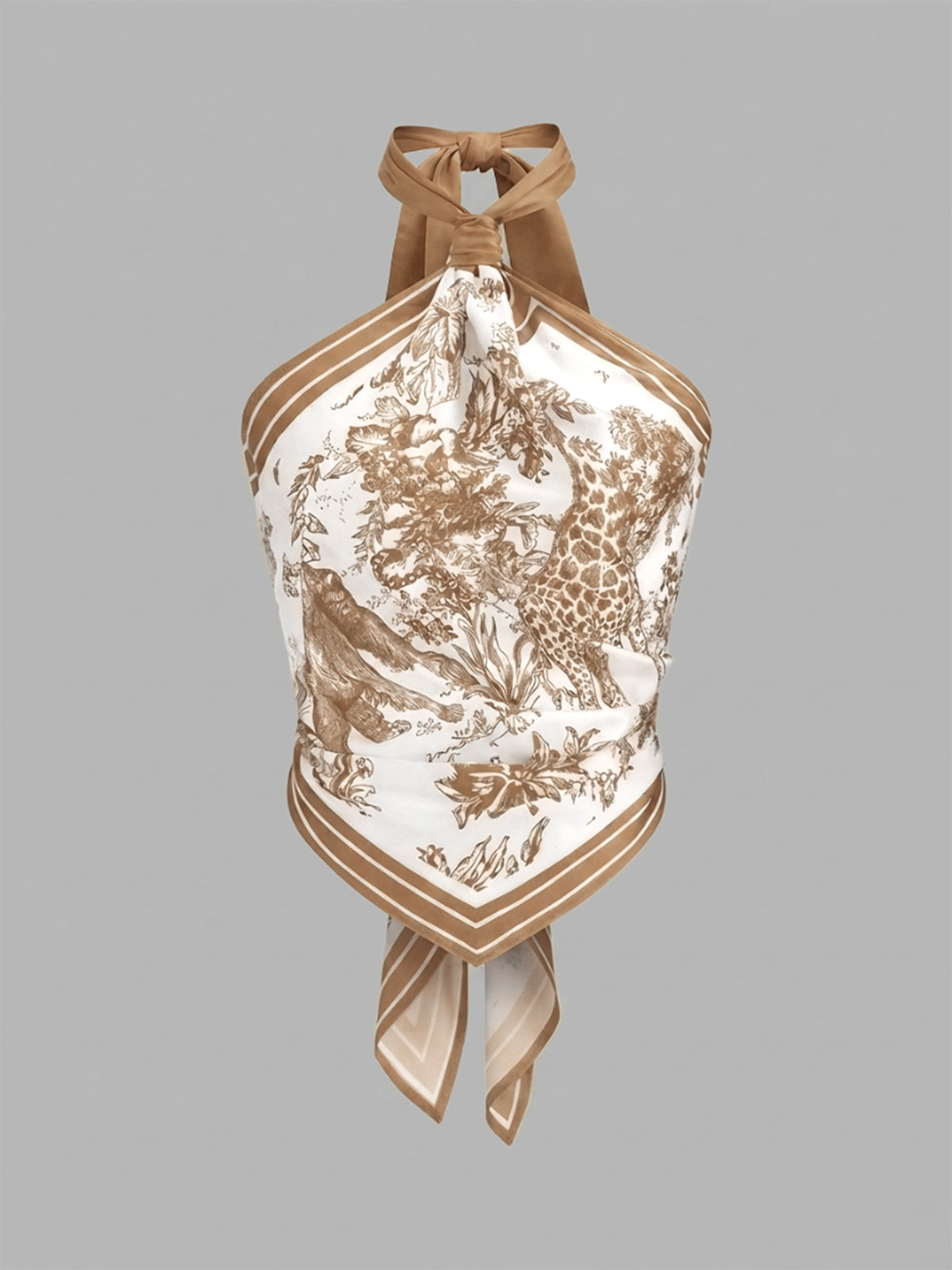 Porcelain Print Scarf Style Halter Blouse Fashionable Women's Summer Top