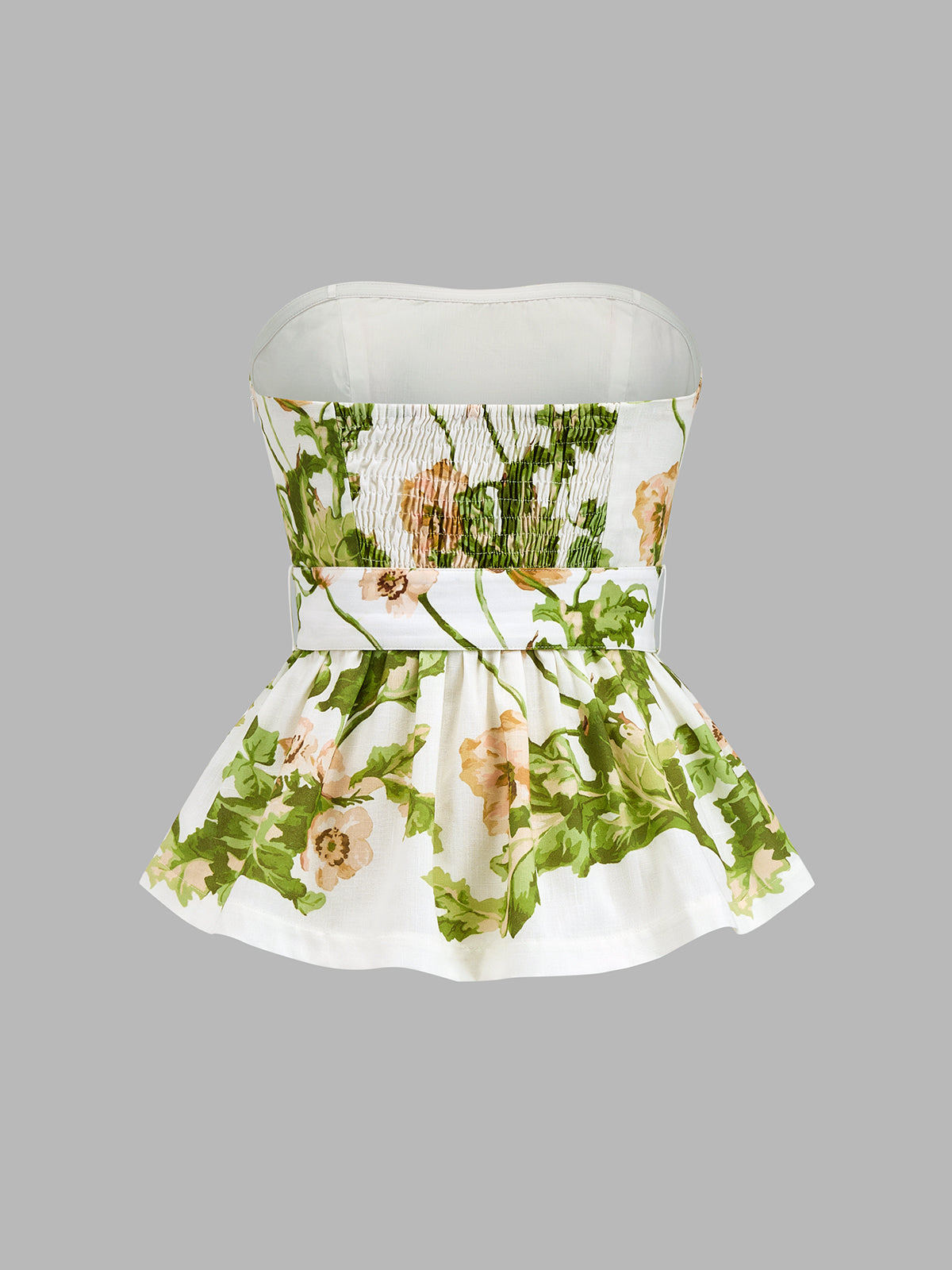 Floral Print Strapless Belted Peplum Top for Women Summer Fashion