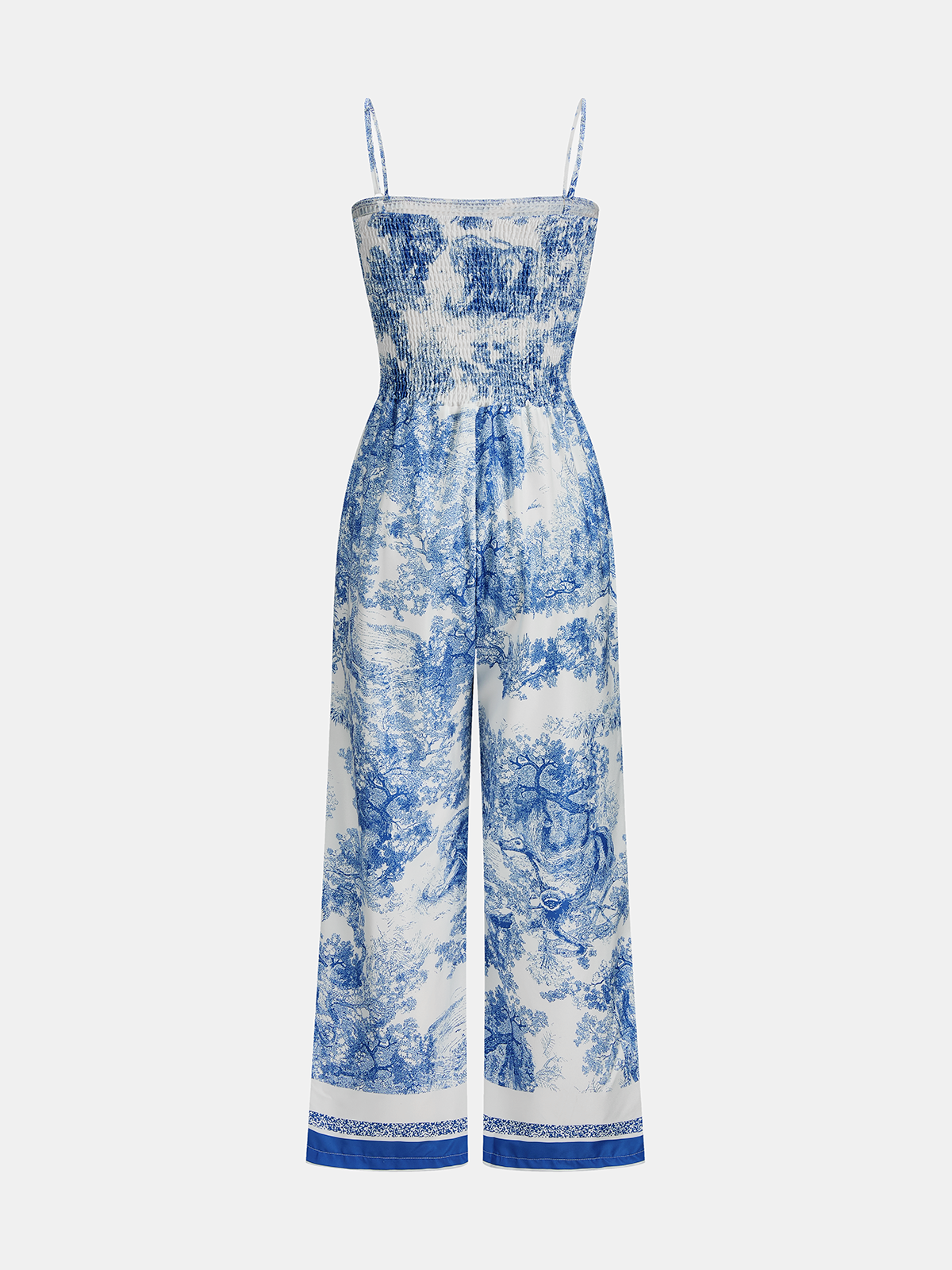 Toile Print Smocked Cami Wide-Leg Jumpsuit for Women - Casual Summer Outfit