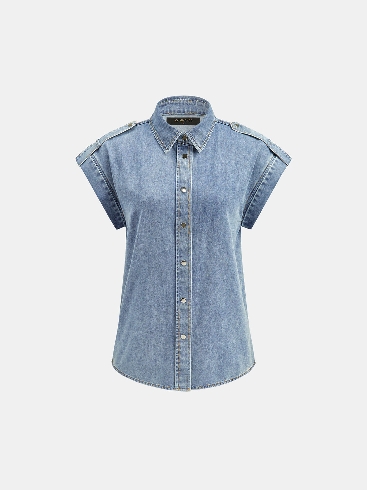 Epaulet Metal Button Denim Shirt for Men, Classic Casual Style