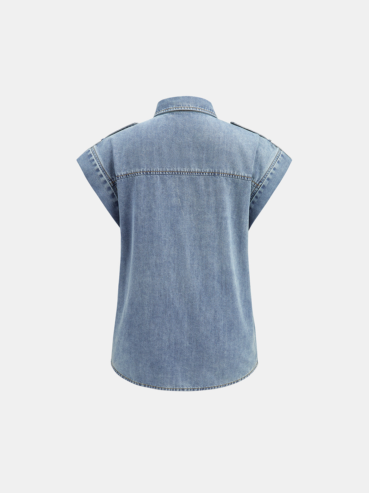 Epaulet Metal Button Denim Shirt for Men, Classic Casual Style