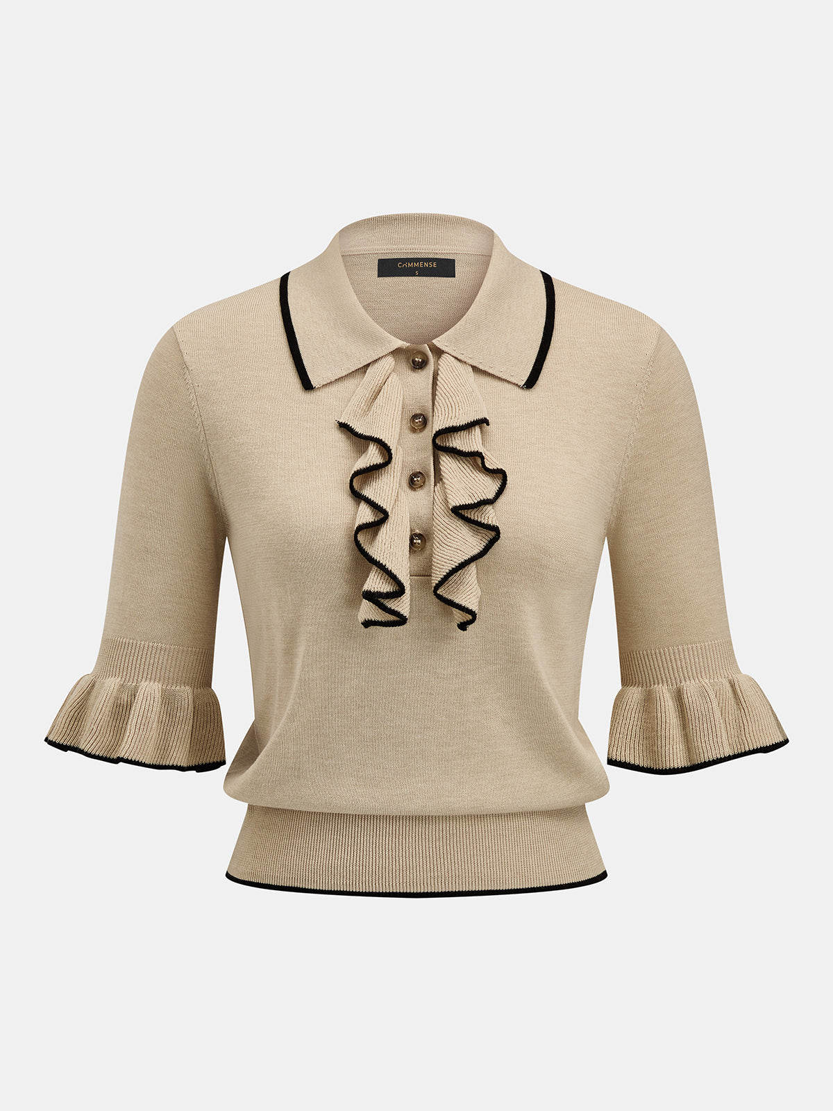 Contrast Trim Ruffle Knit Top for Women Casual Wear
