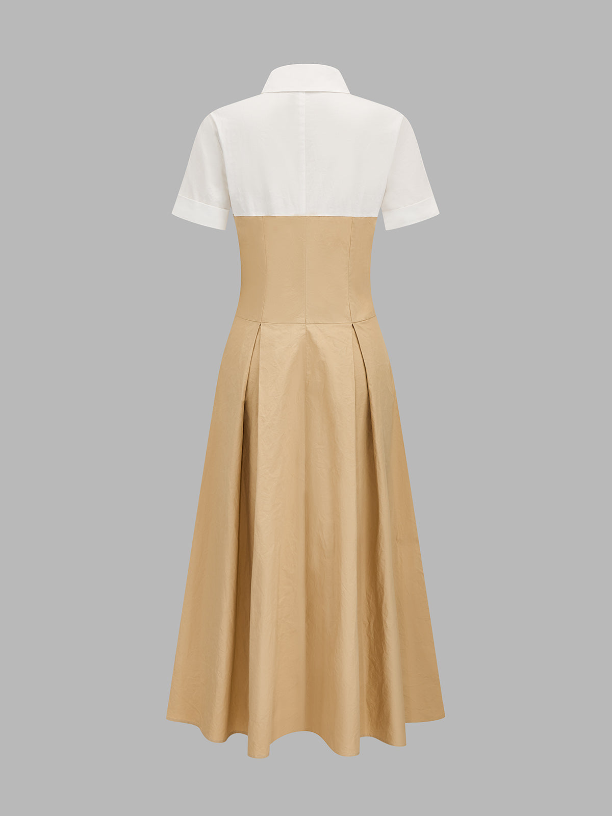 Fake Two Piece Shirt Collar Pleated Maxi Dress with Elegant Long Sleeves