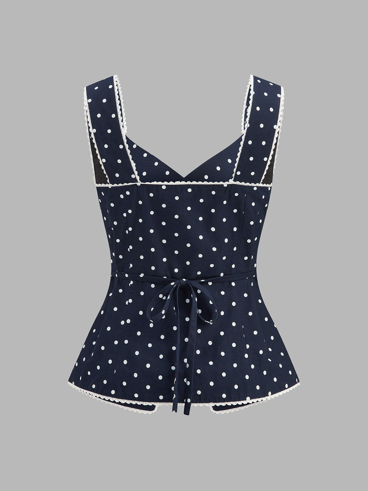 Polka Dot Lace Trim Button Front Vest Casual Lightweight Sleeveless Top