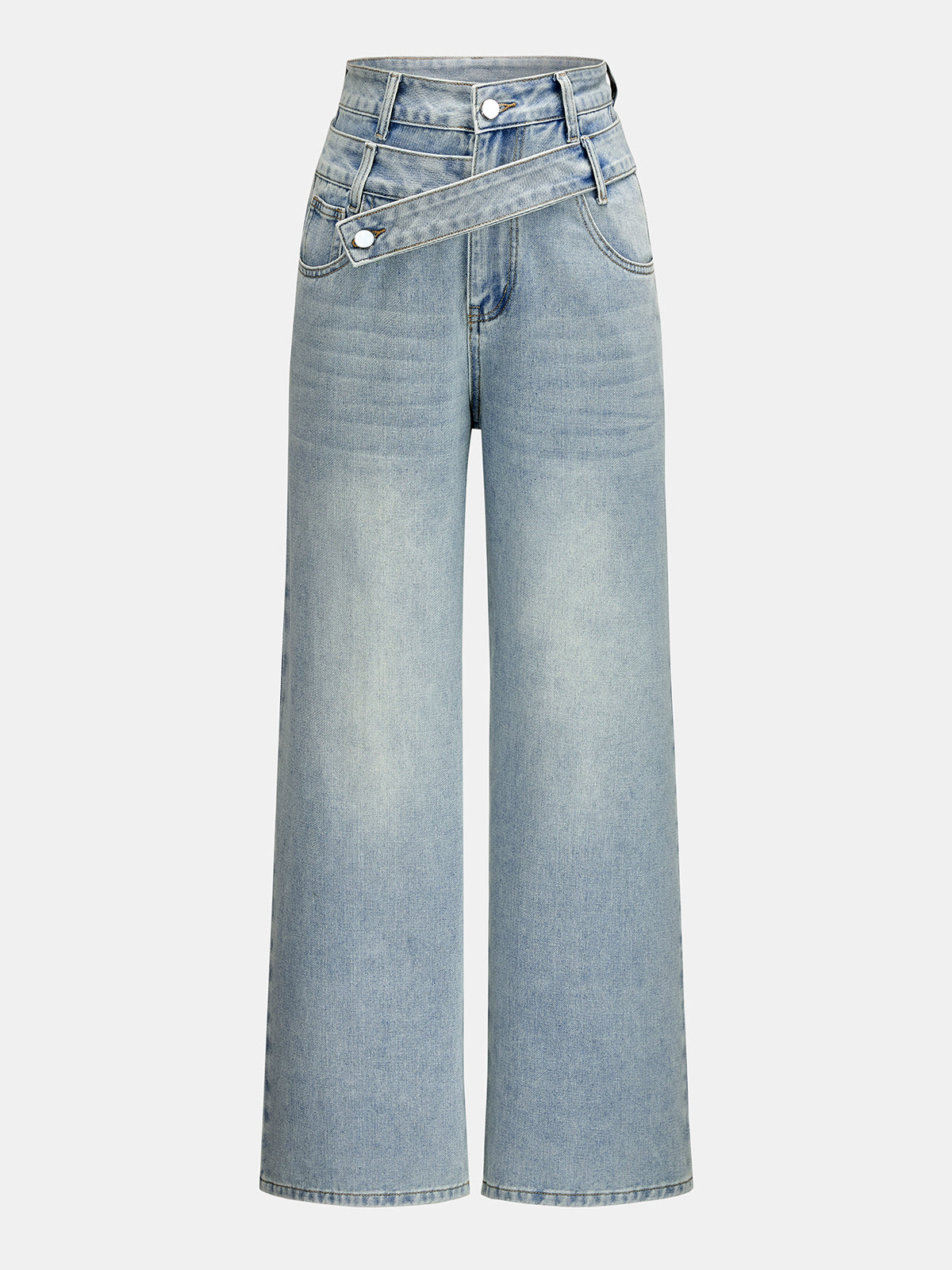 Double Waistband Wide Leg Jeans | Casual Comfort Women’s Denim Pants