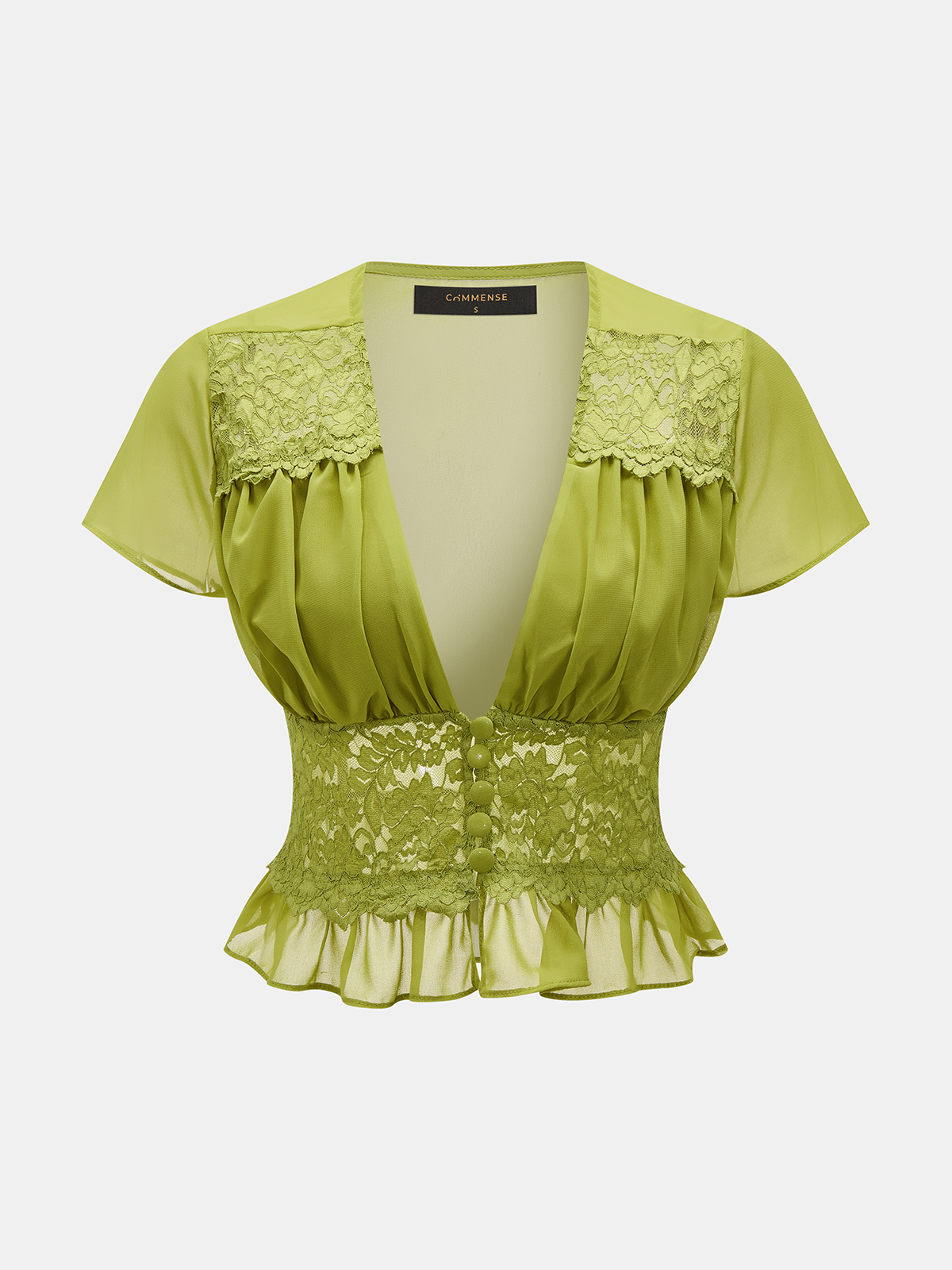Lace Panel V-Neck Top & Tiered Skirt Set for Elegant Evening Wear