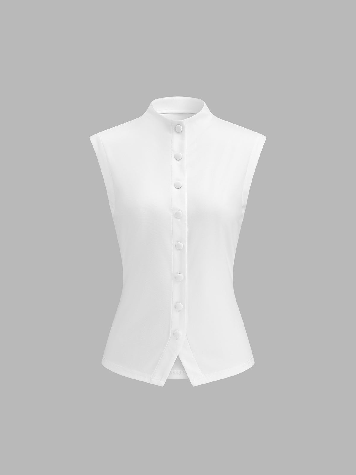 Button Down Stand Collar Sleeveless Blouse for Women Casual Office Wear
