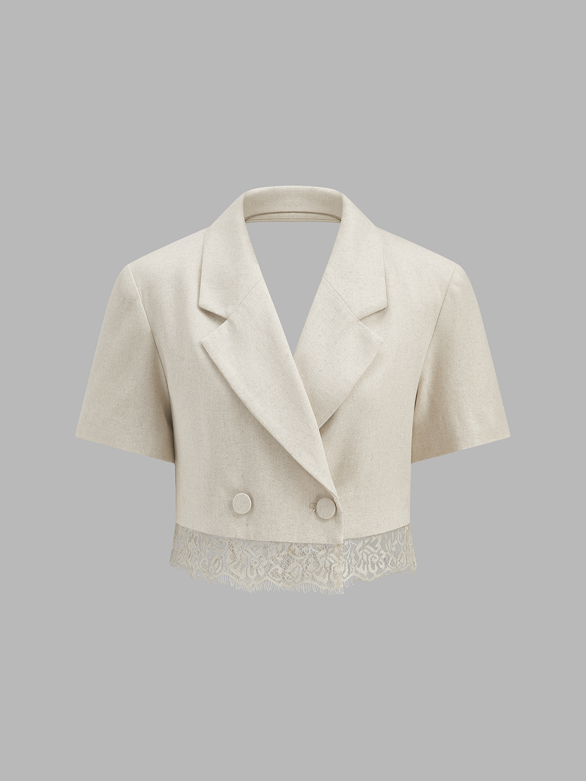 Cotton Linen Lace Hem Blazer & Shorts Set with Elegant Design