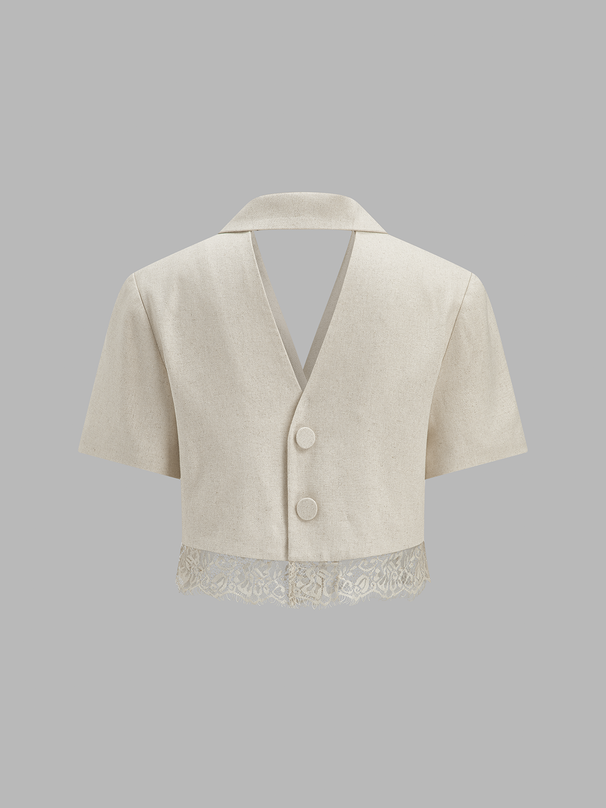 Cotton Linen Lace Hem Blazer & Shorts Set with Elegant Design