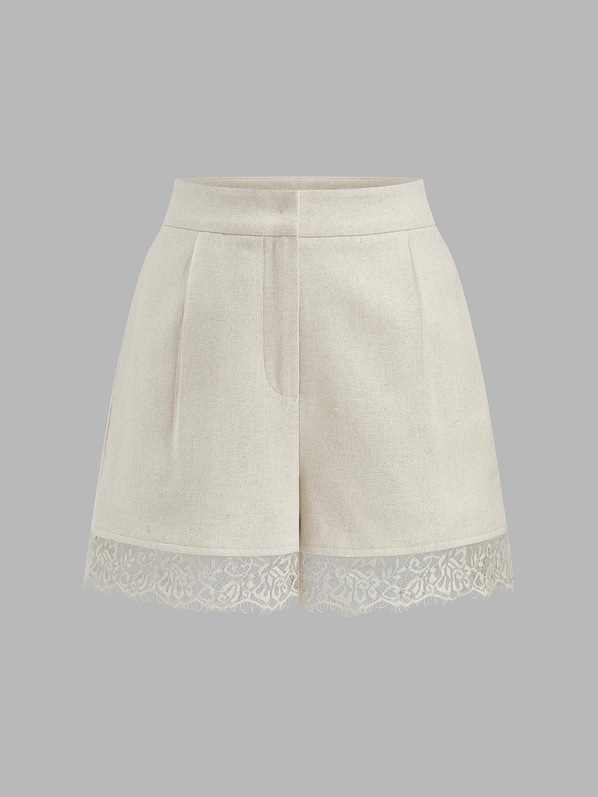 Cotton Linen Lace Hem Blazer & Shorts Set with Elegant Design