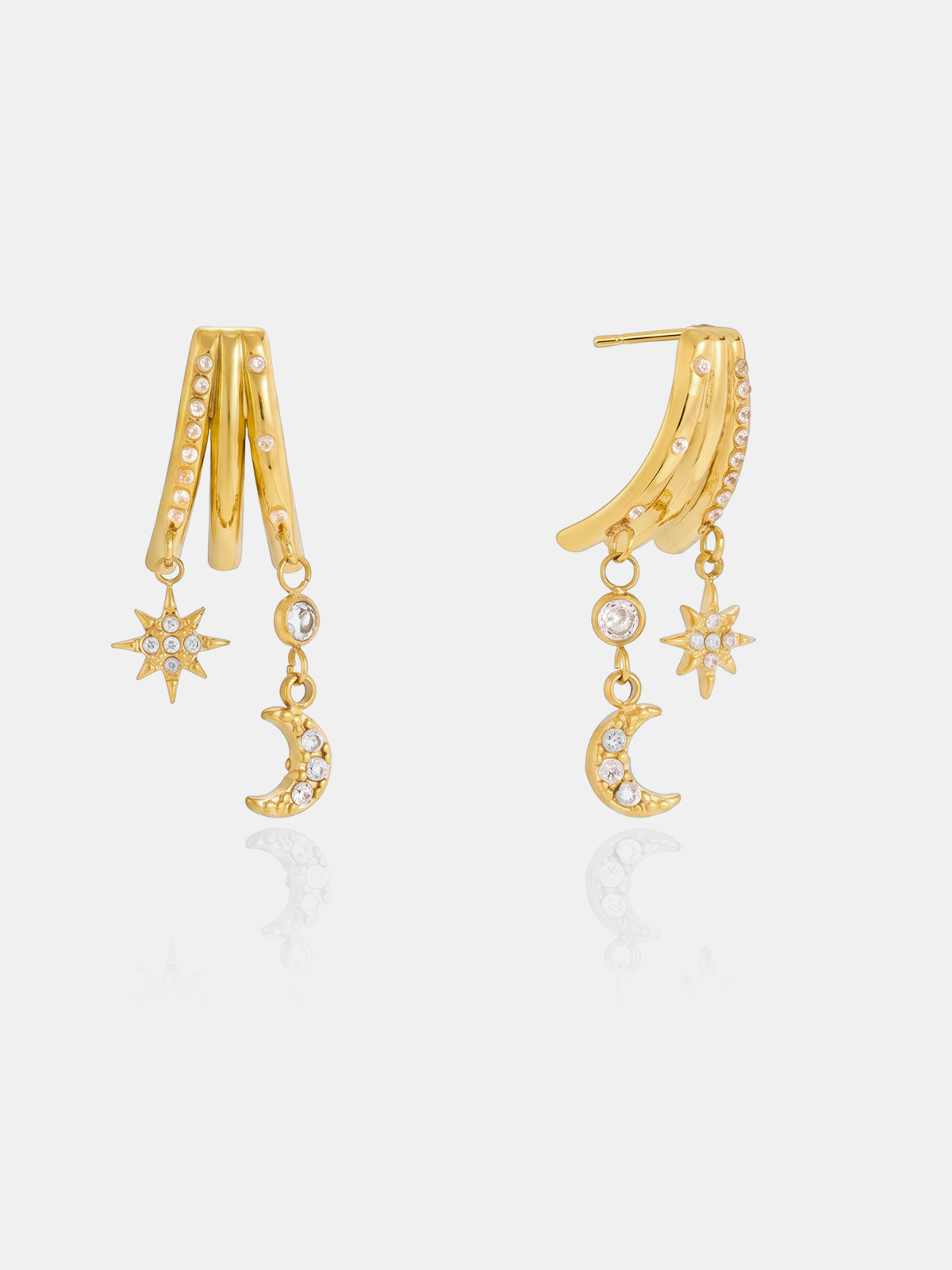 Star Moon Crystal Drop Earrings for Elegant Evening Wear
