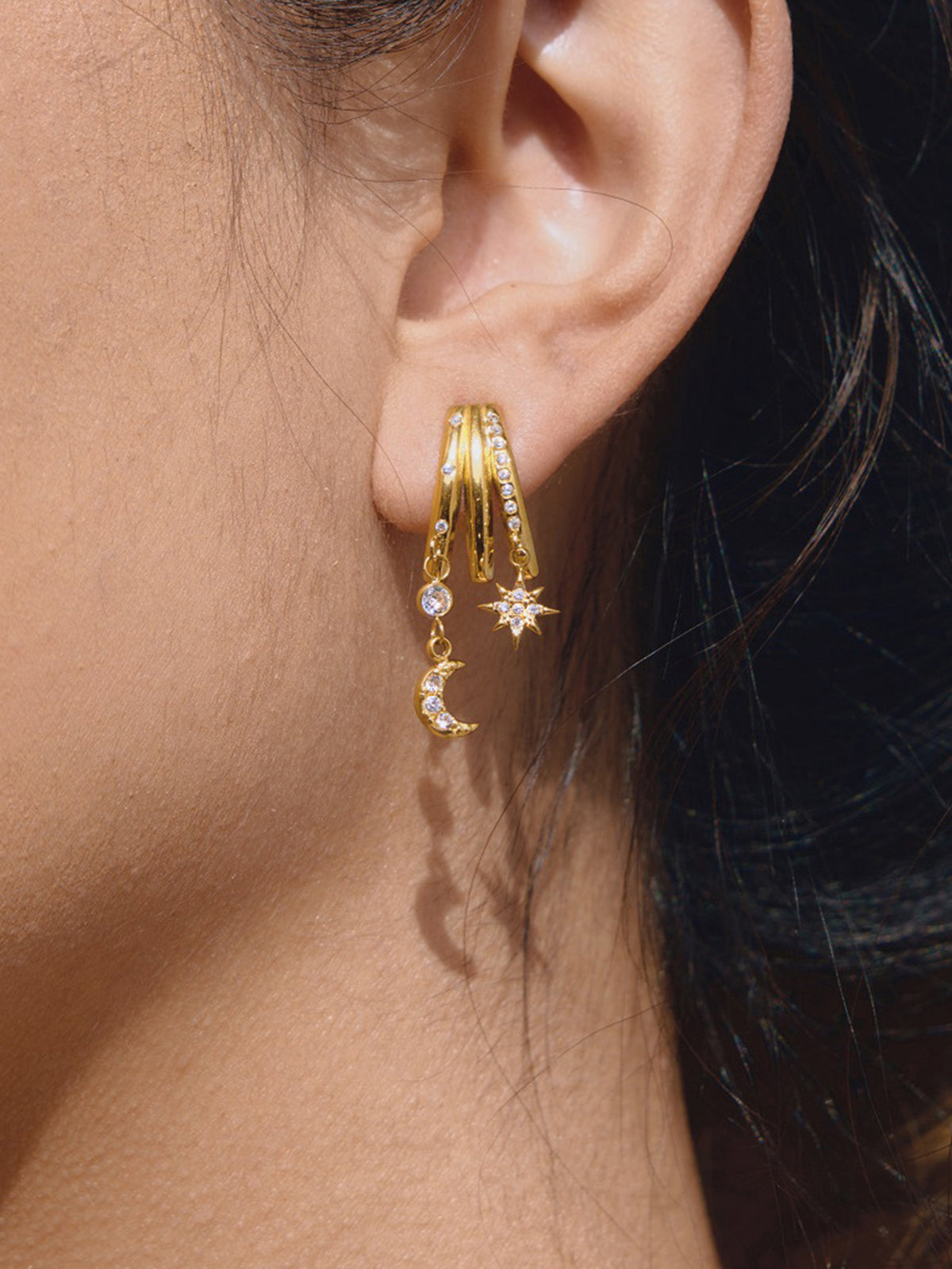 Star Moon Crystal Drop Earrings for Elegant Evening Wear