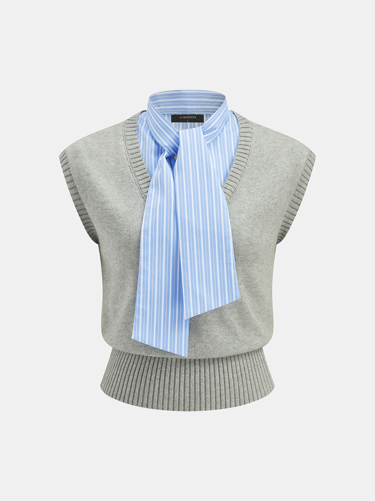 Fake Two-Piece Stripe Tie Knit Top Stylish Casual Women's Apparel