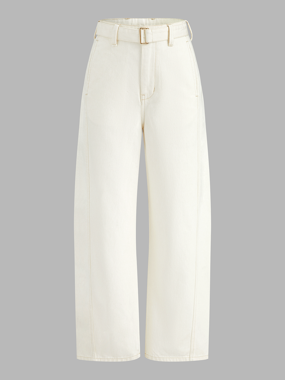 Belted Mid-Waist Curved-Leg Denim Pants for Women Casual Fit