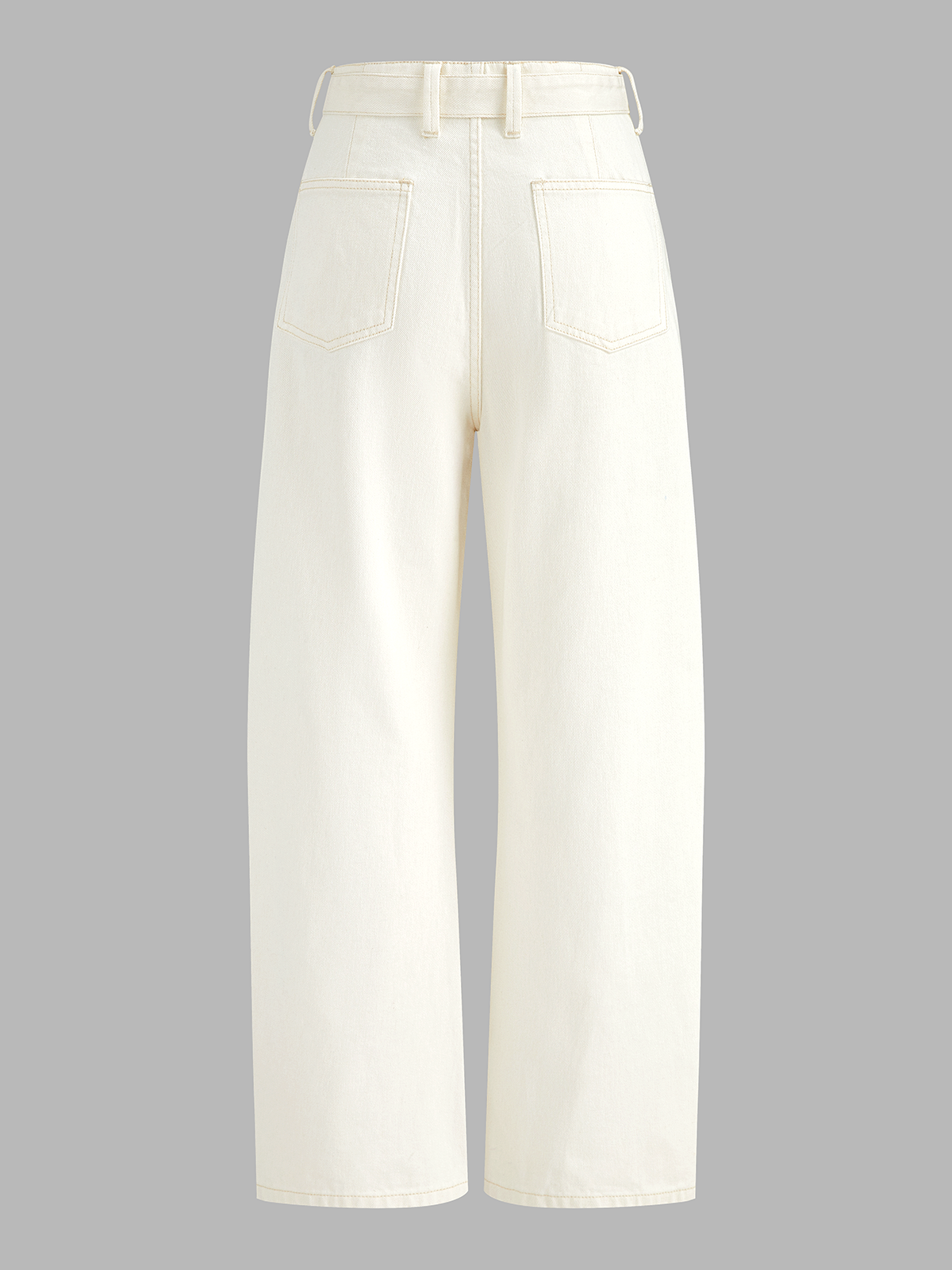 Belted Mid-Waist Curved-Leg Denim Pants for Women Casual Fit