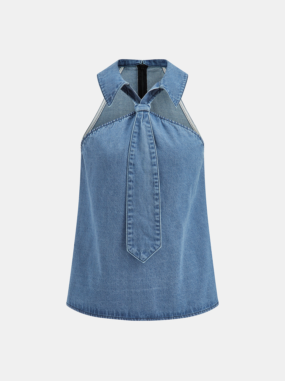 Tie Detail Denim Halter Top with Backless Design for Women
