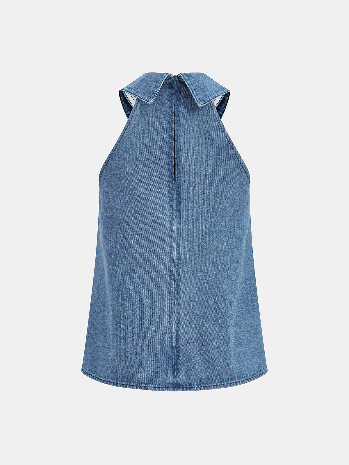 Tie Detail Denim Halter Top with Backless Design for Women