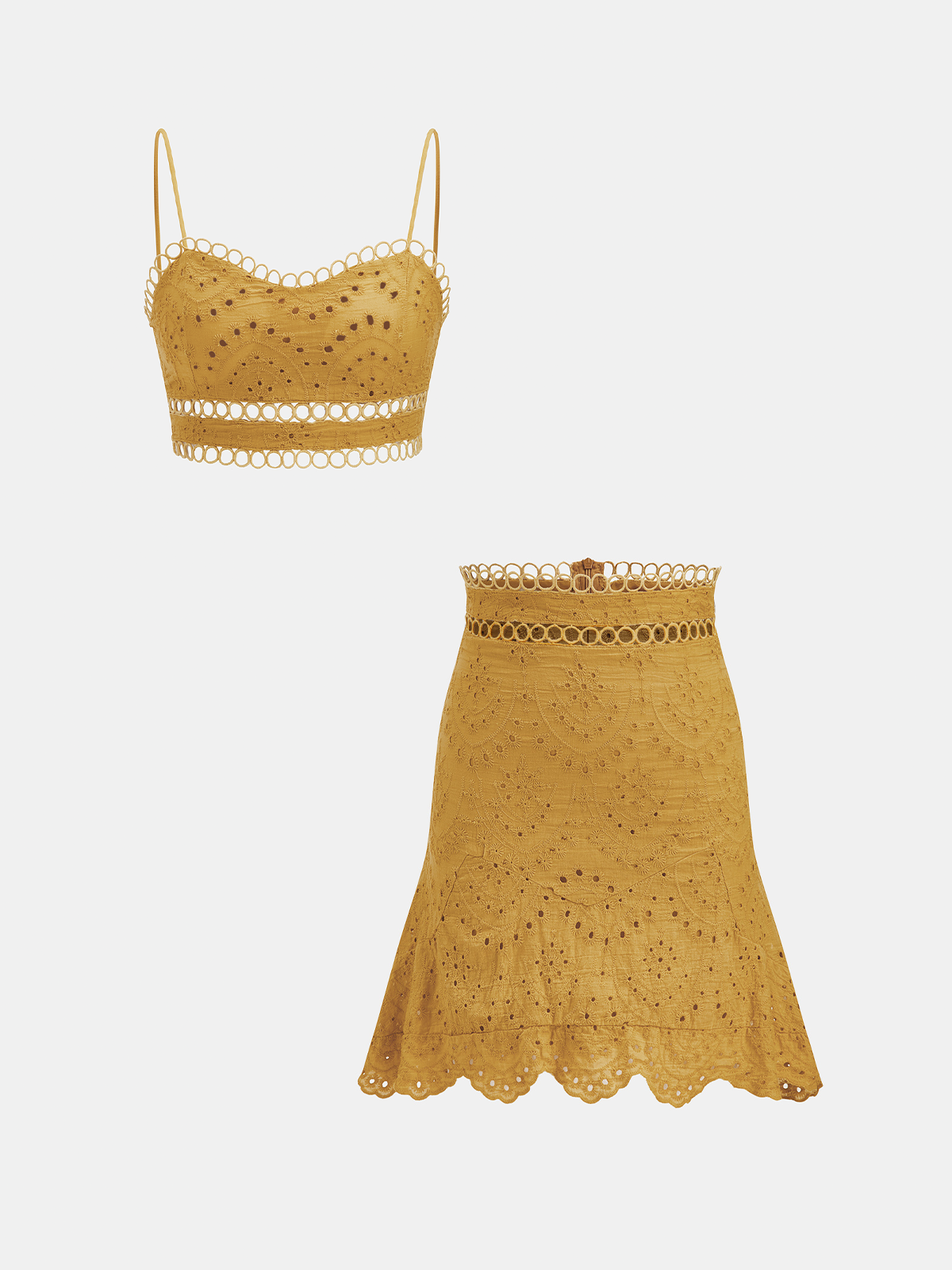 Eyelet Embroidered Cami Top & Skirt Set for Women's Summer Wear