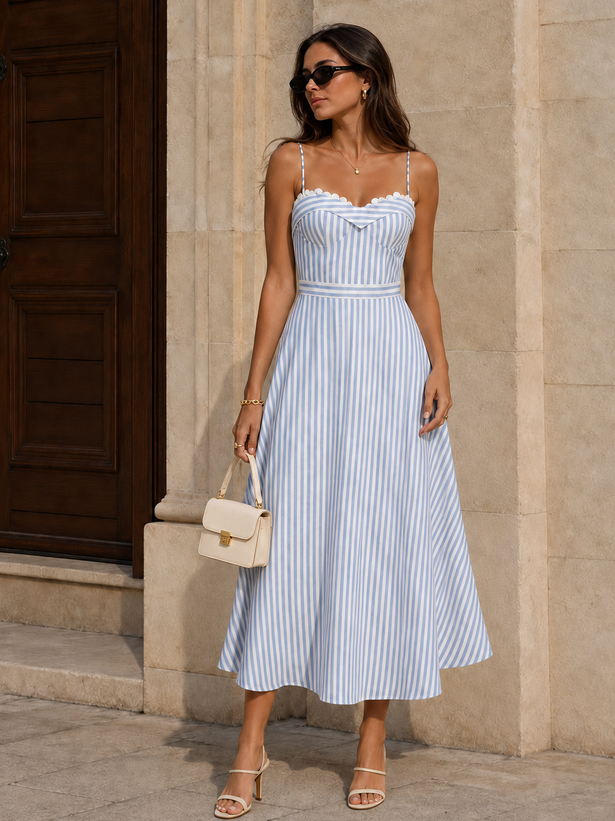 Lace Trim Striped Bustier Slip Dress Women's Fashion Trend