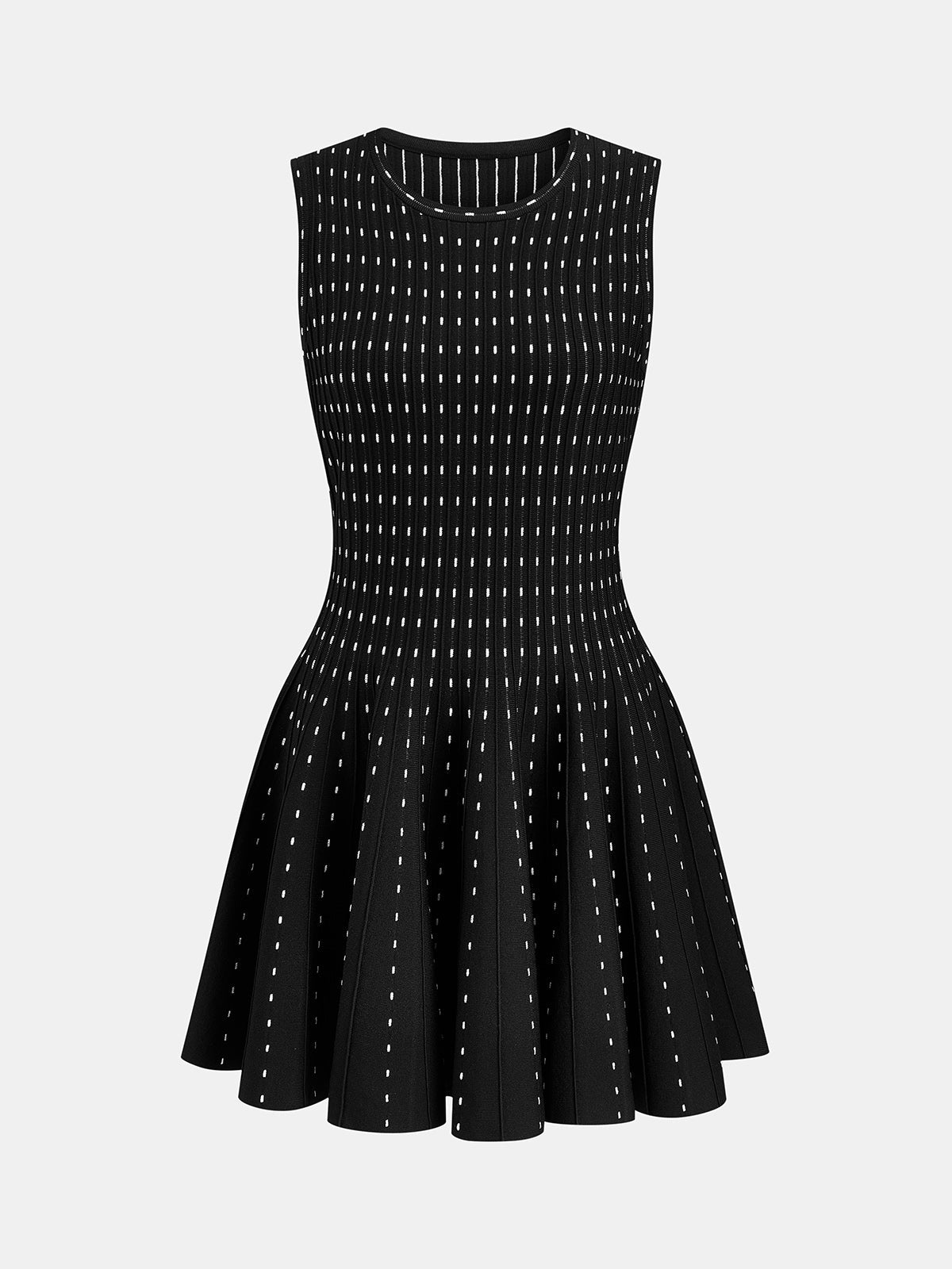 Sleeveless Polka Dot Flared Knit Mini Dress for Women Summer Casual Party