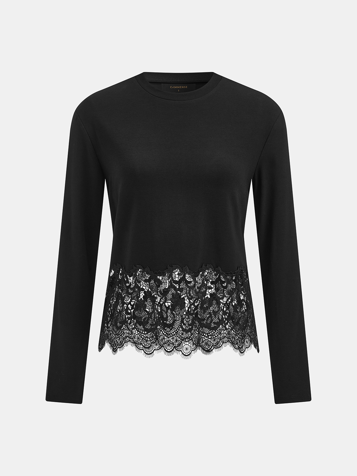 Lace Hem Long Sleeve Top Women's Casual Fashion