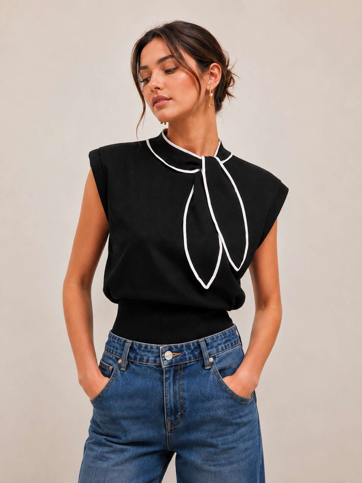 Tie Neck Sleeveless Knit Top Women's Summer Fashion Essentials
