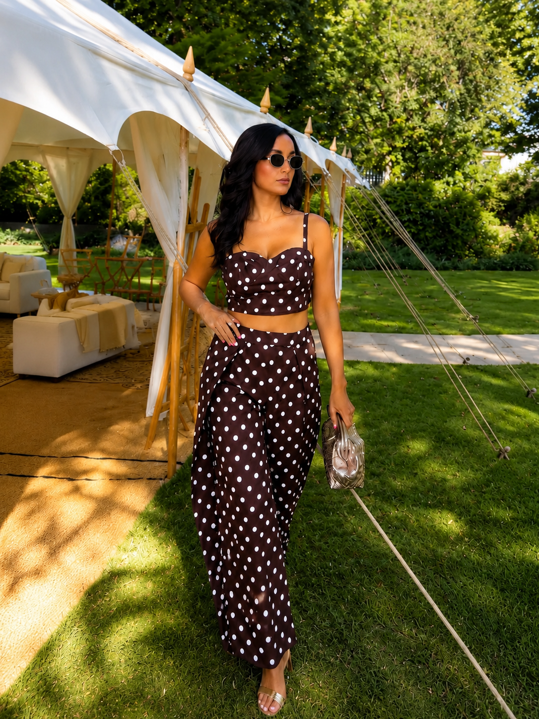 Polka Dot Cami Top & Pants Set for Women Casual Wear