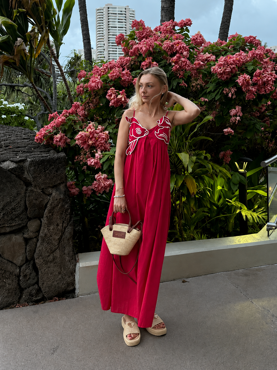 Embroidered Fish Semi-Sheer Cami Dress Lightweight Summer Beachwear