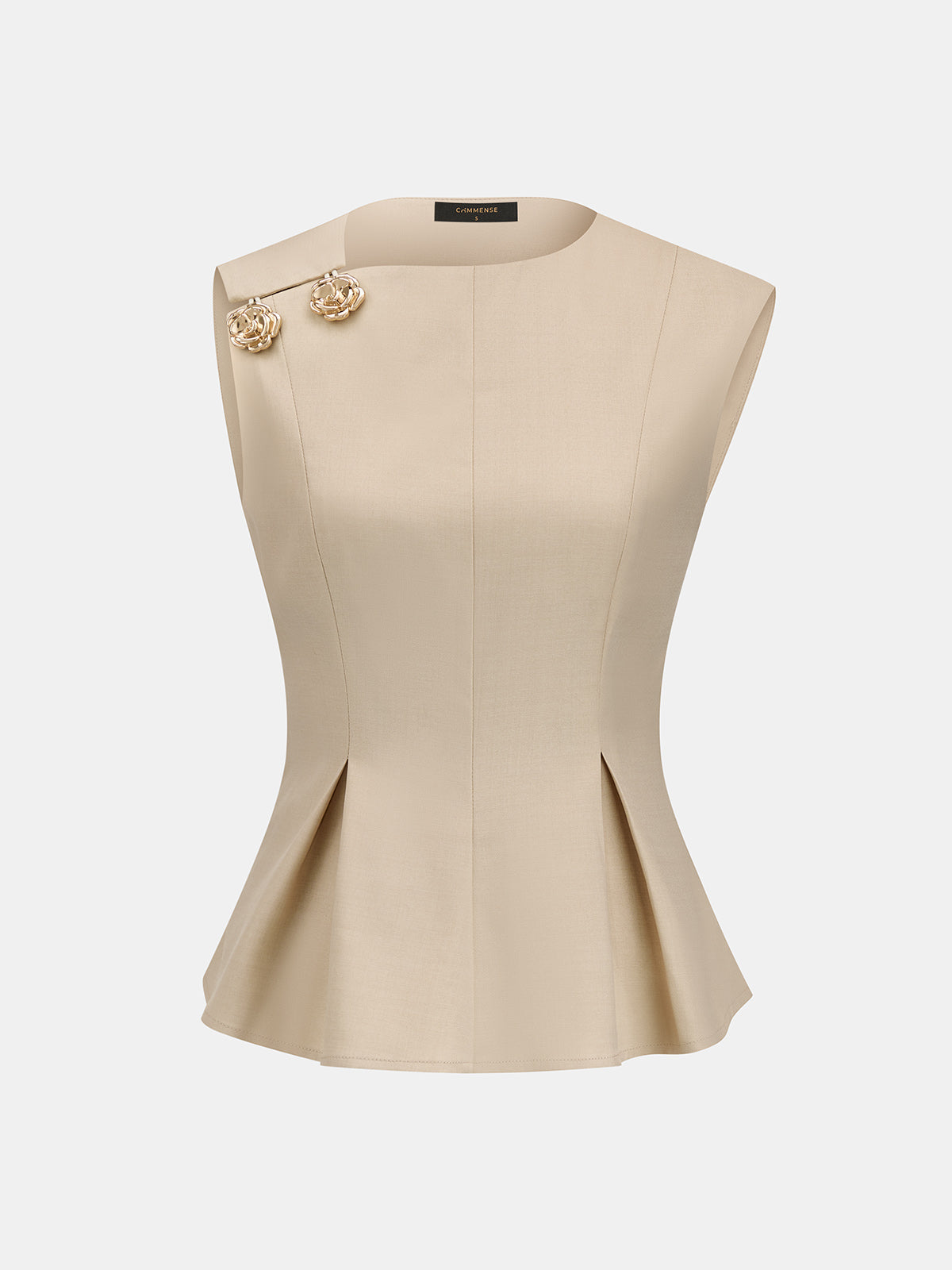 Metal Flower Decor Peplum Sleeveless Blouse Women's Elegant Summer Top