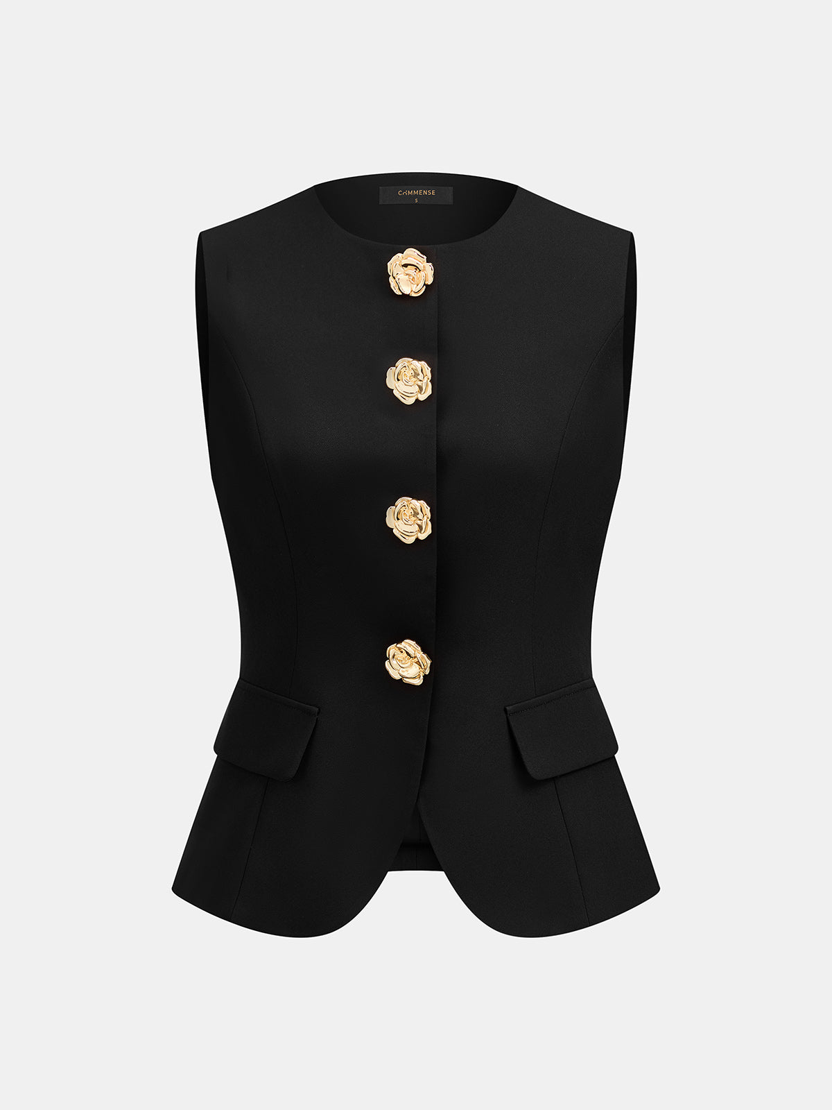 Flower Button Sleeveless Vest & Pants Set, Casual Summer Outfit for Women