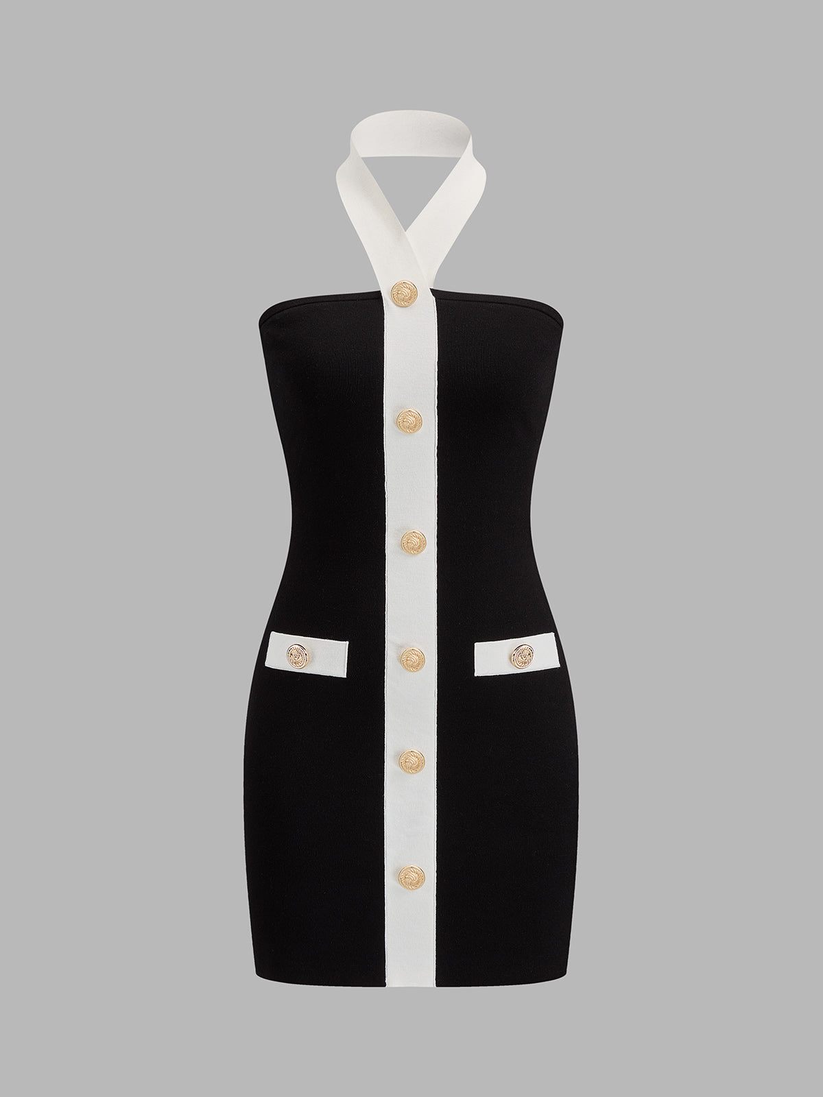 Halter Metal Button Bodycon Mini Dress Sexy Party Evening Wear