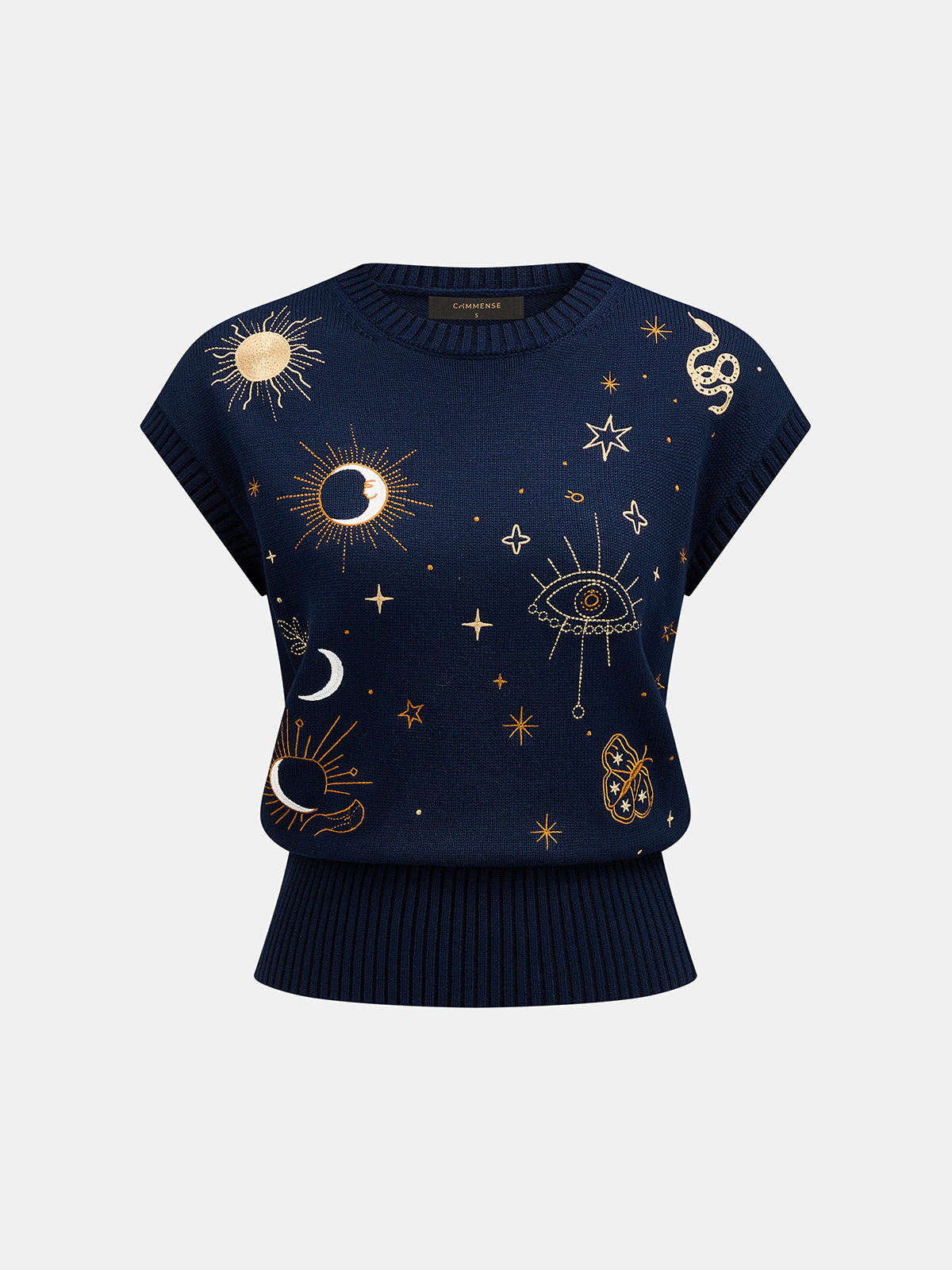Celestial Embroidery Sleeveless Knit Vest for Women Casual Layering