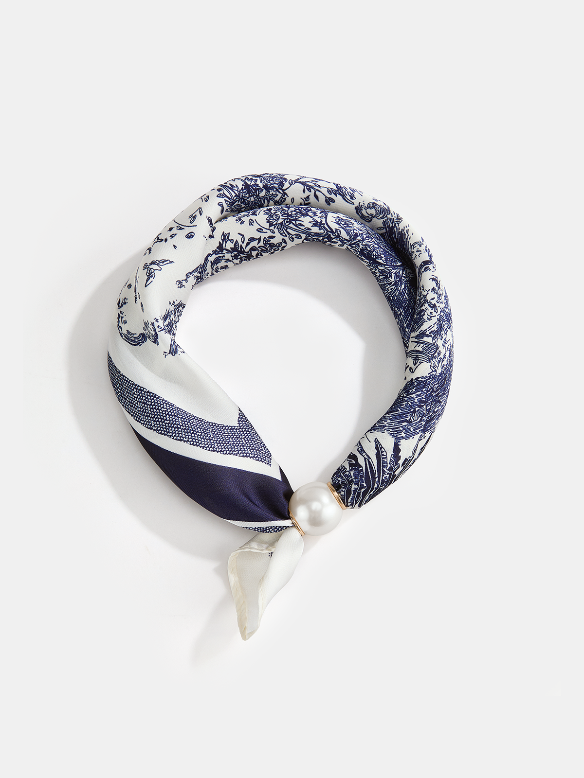 Pearl Buckle Closure Printed Scarf Women's Elegant Accessories Lightweight