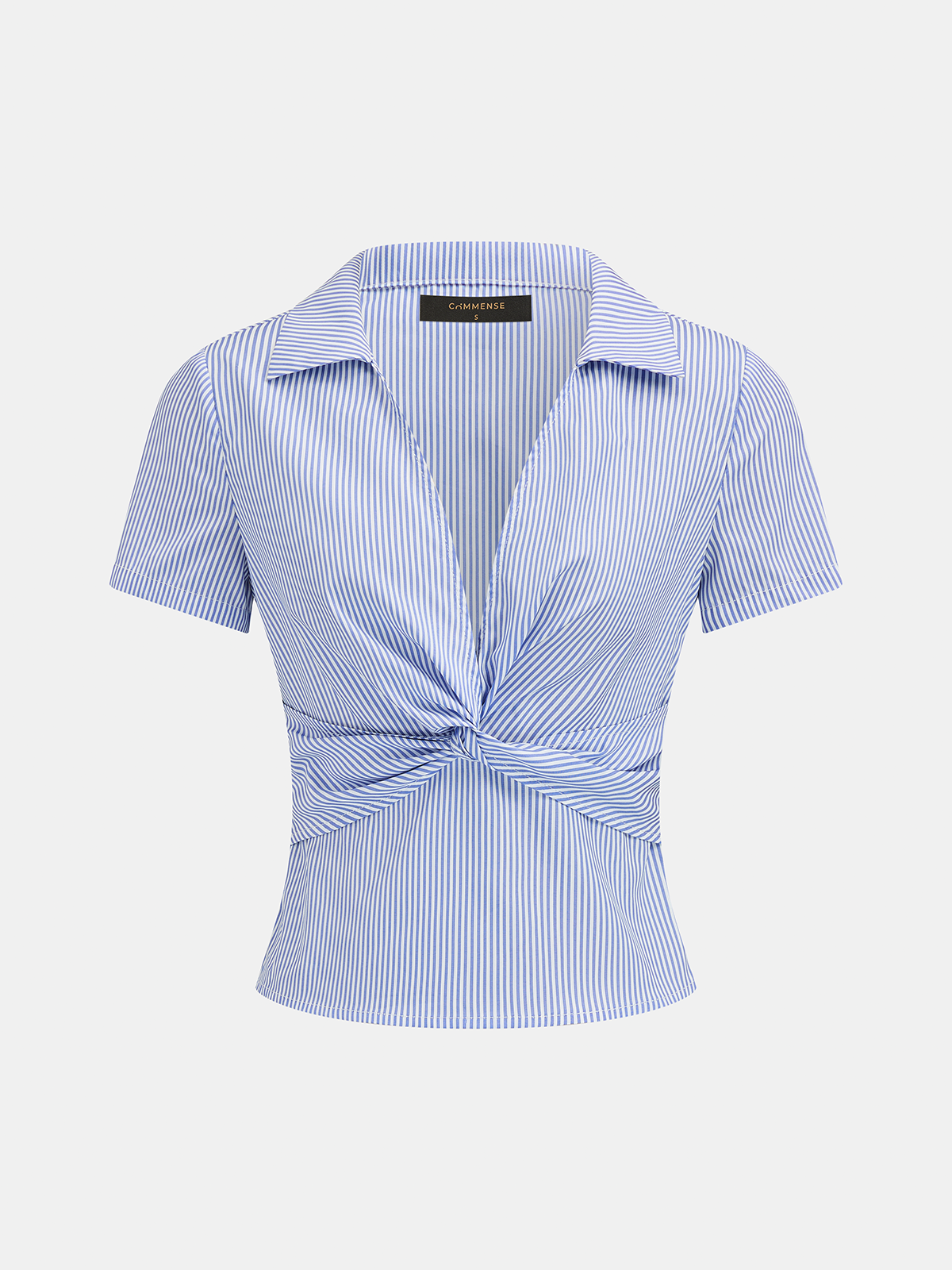 Collared Twisted Striped Short Sleeve Blouse for Women Summer Casual