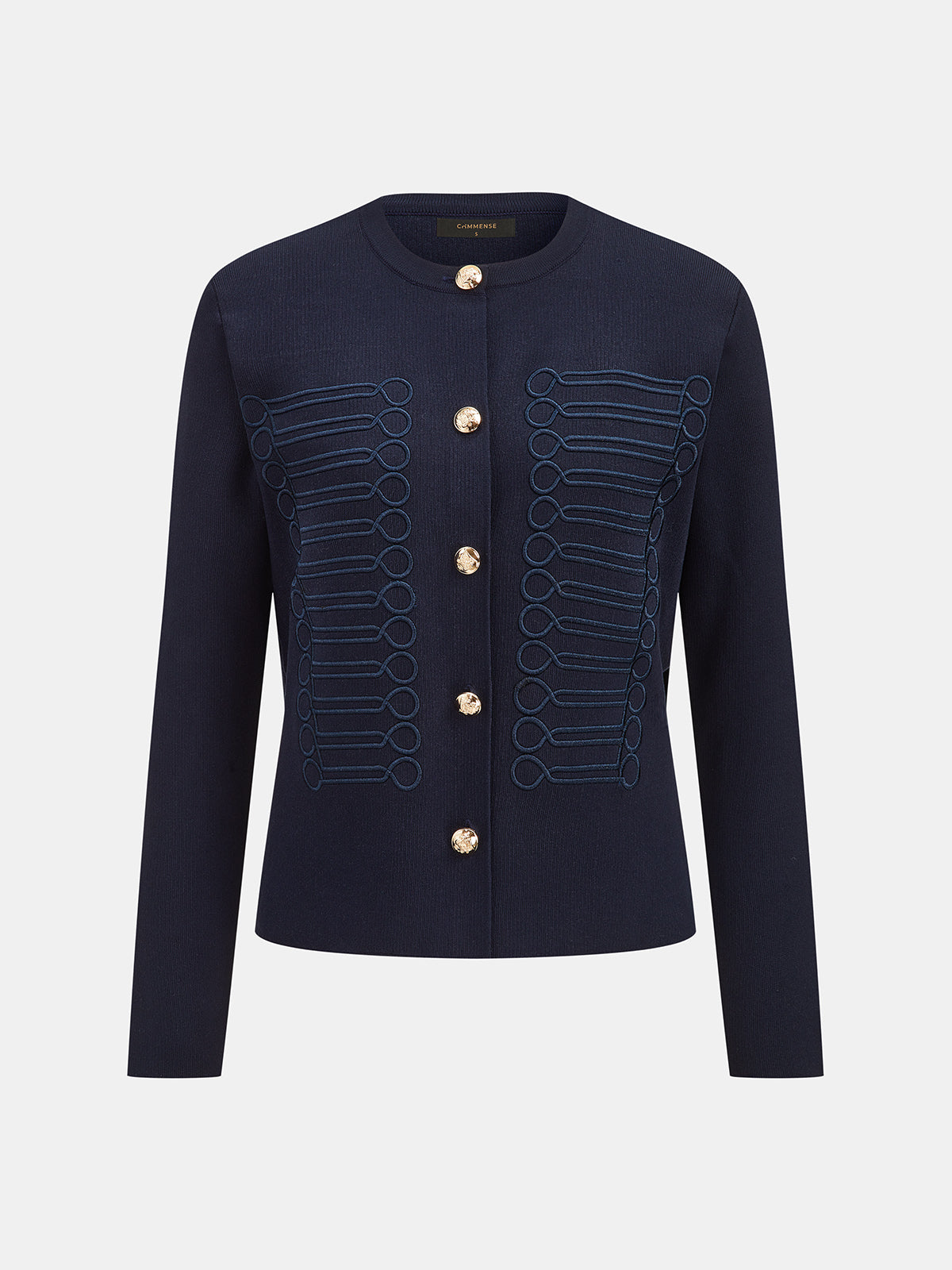 Military Braid Embellished Knit Cardigan with Button Details