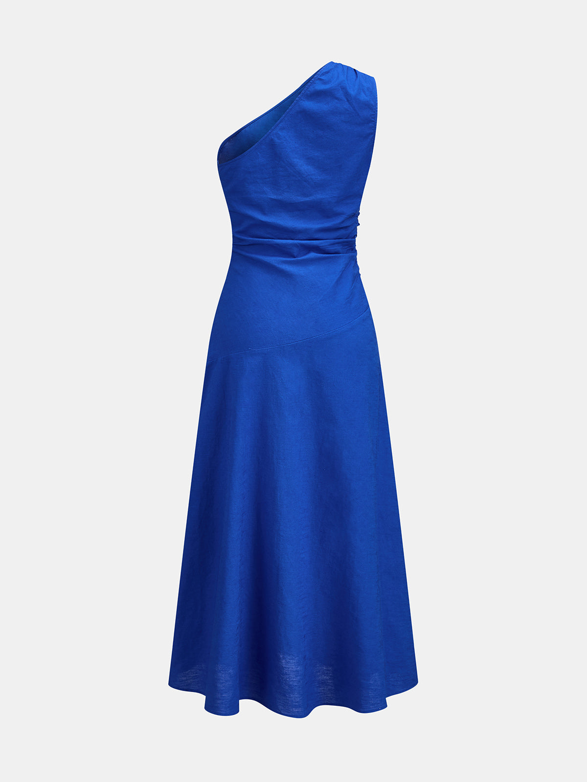 One-Shoulder Seahorse Appliqué Midi Dress with Ruffle Detail