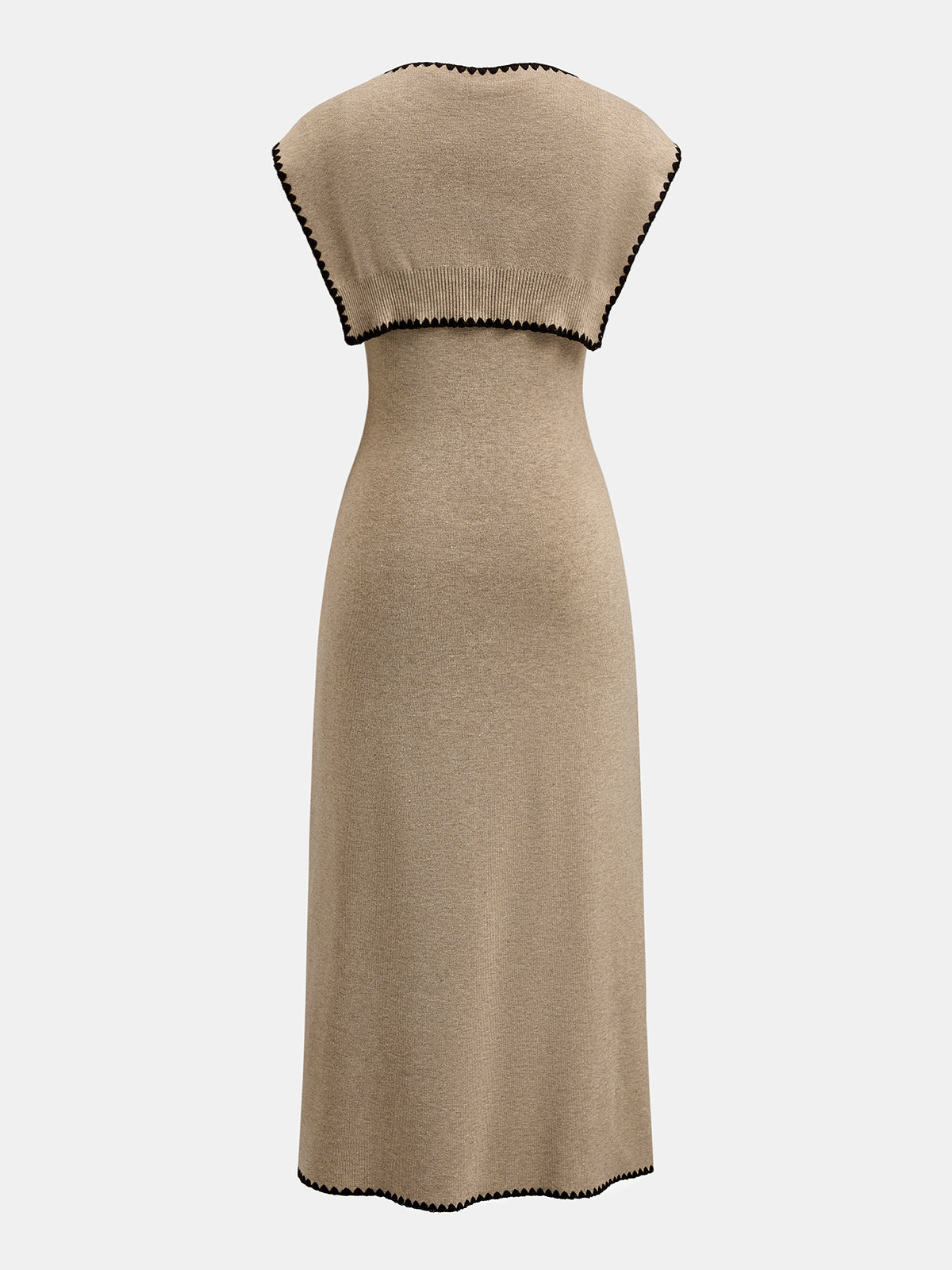Tie Cape Contrast Trim Elegant Knit Midi Dress for Women